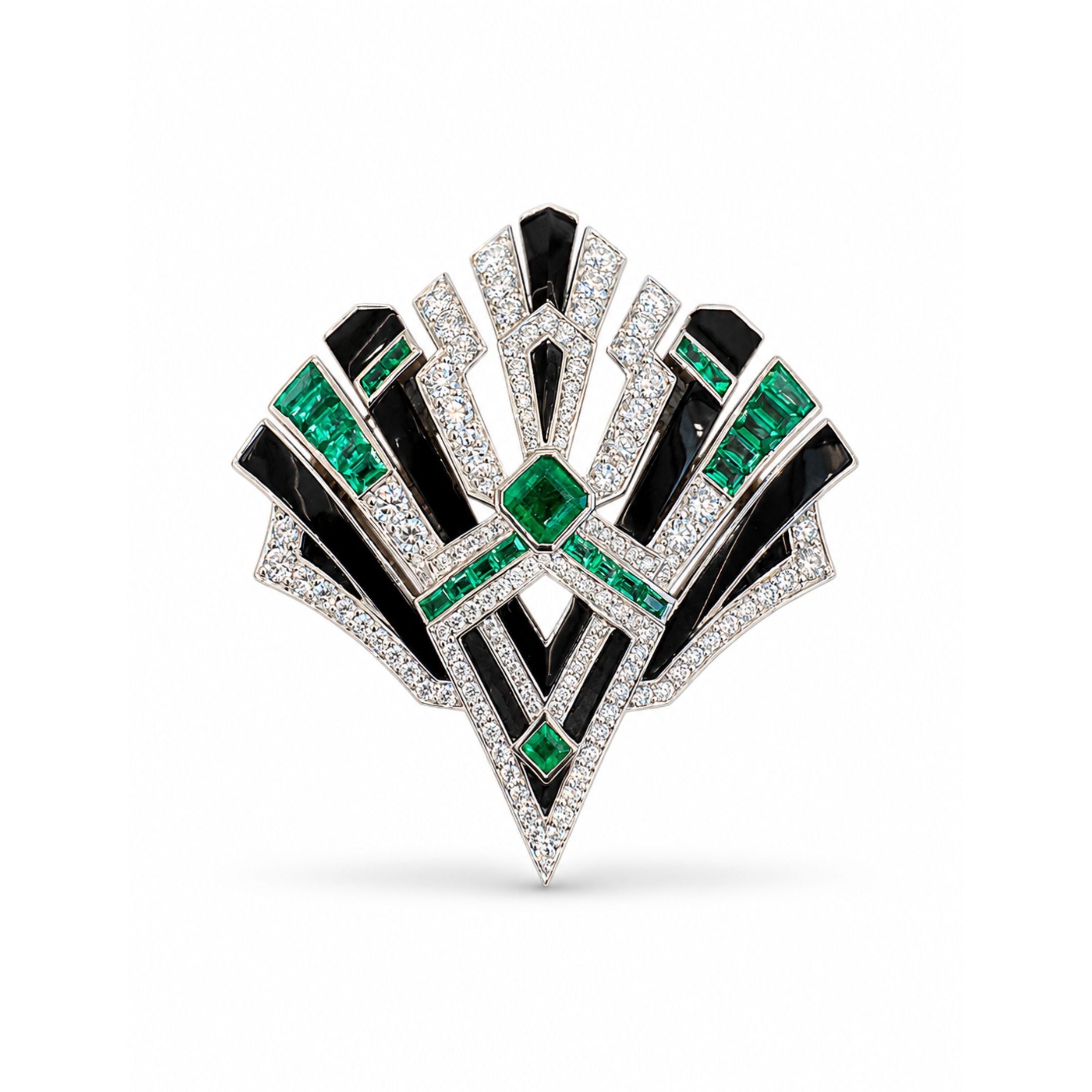 Hudson 8.06 Carat Emerald & Diamond Brooch in 18K White Gold