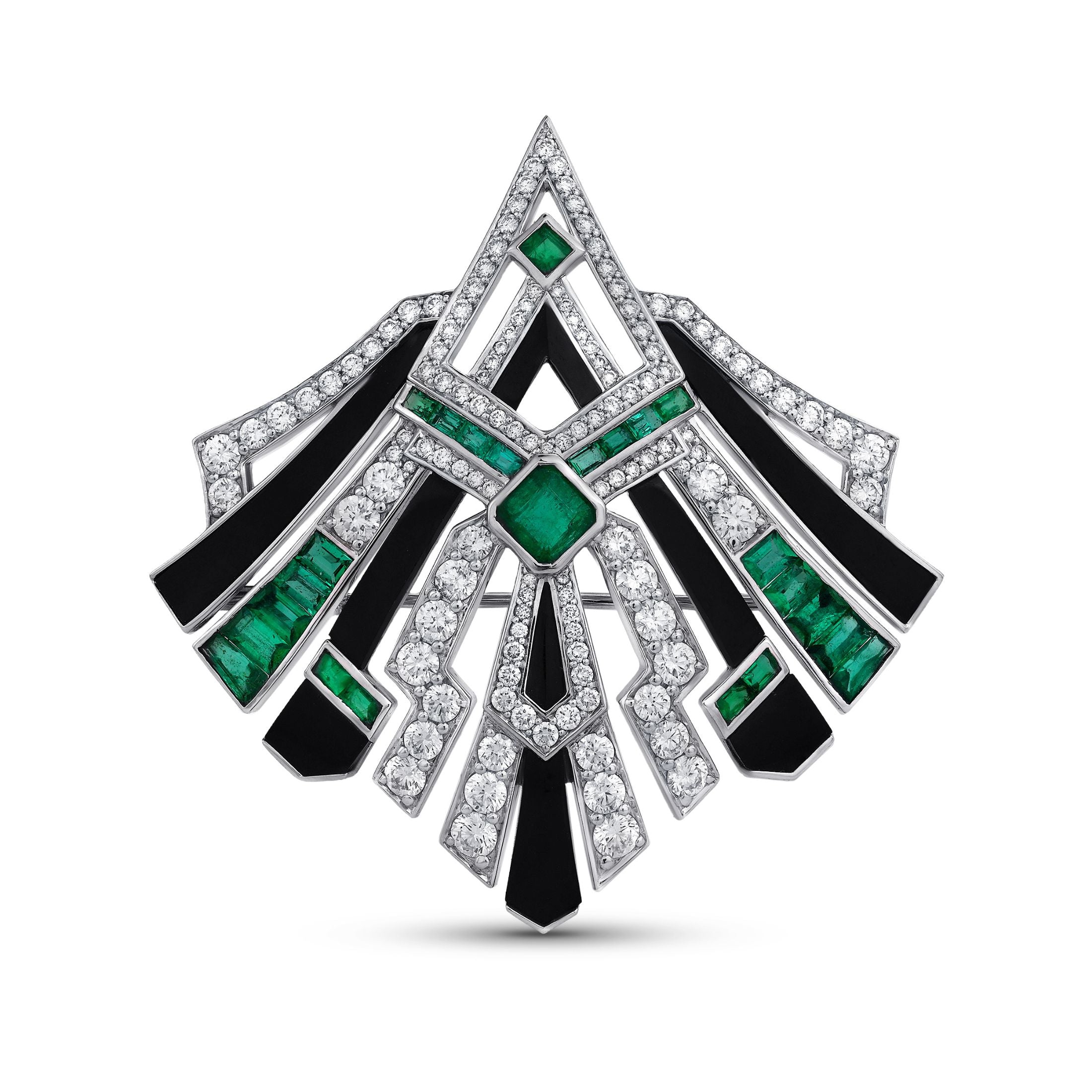 Hudson 8.06 Carat Emerald & Diamond Brooch in 18K White Gold