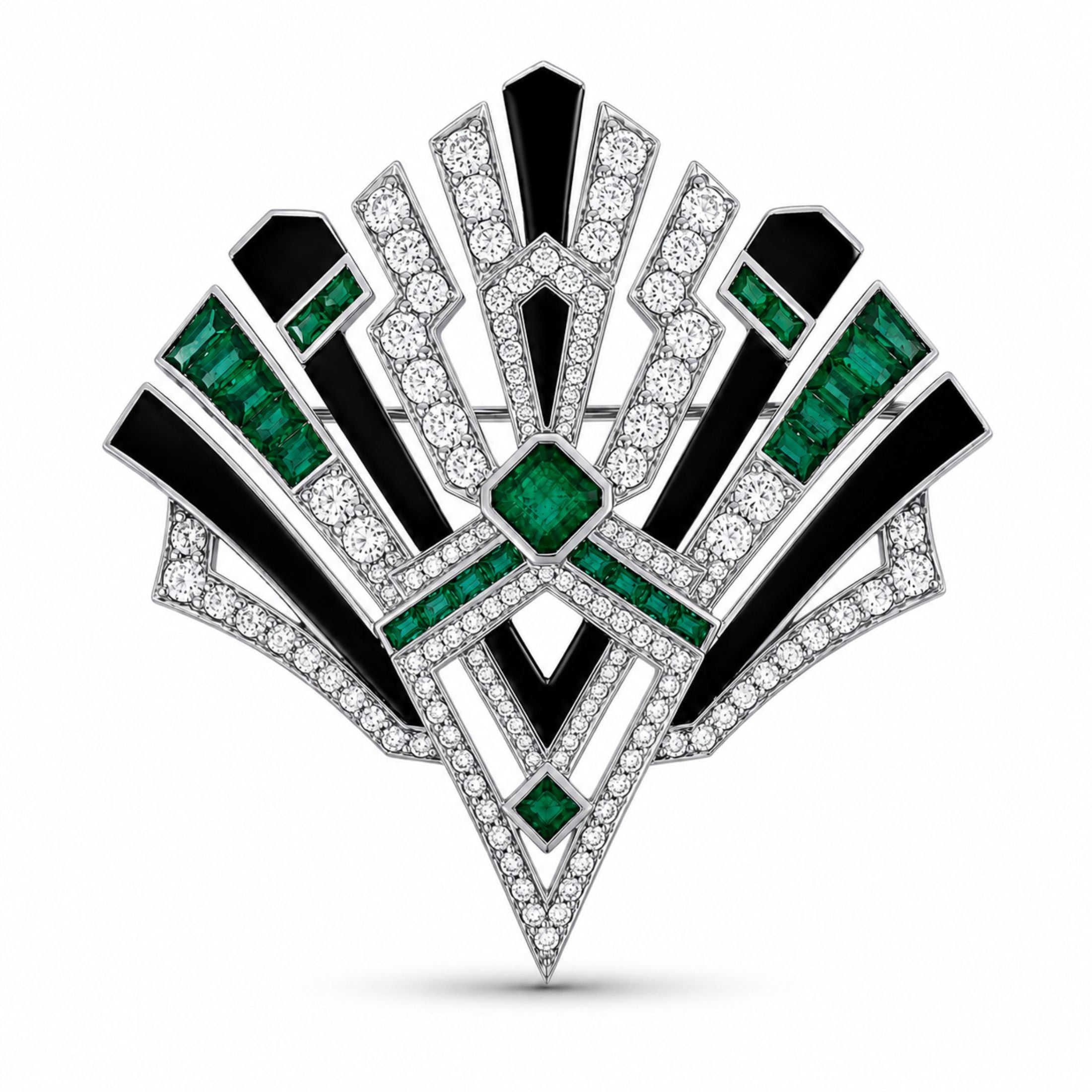 Hudson 8.06 Carat Emerald & Diamond Brooch in 18K White Gold