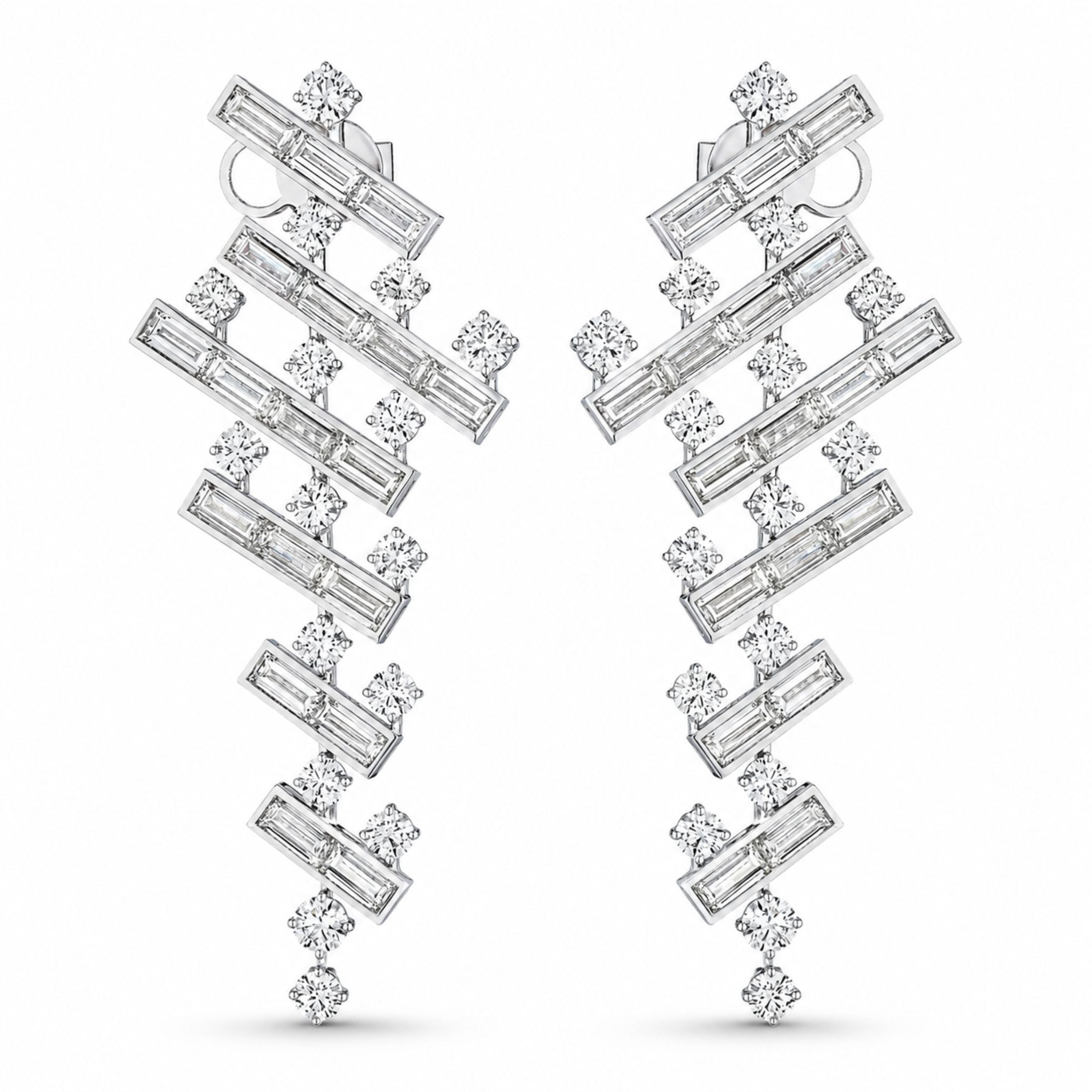 Infinite Step 16.64 Carat Diamond Dangle Earrings in 18K White Gold