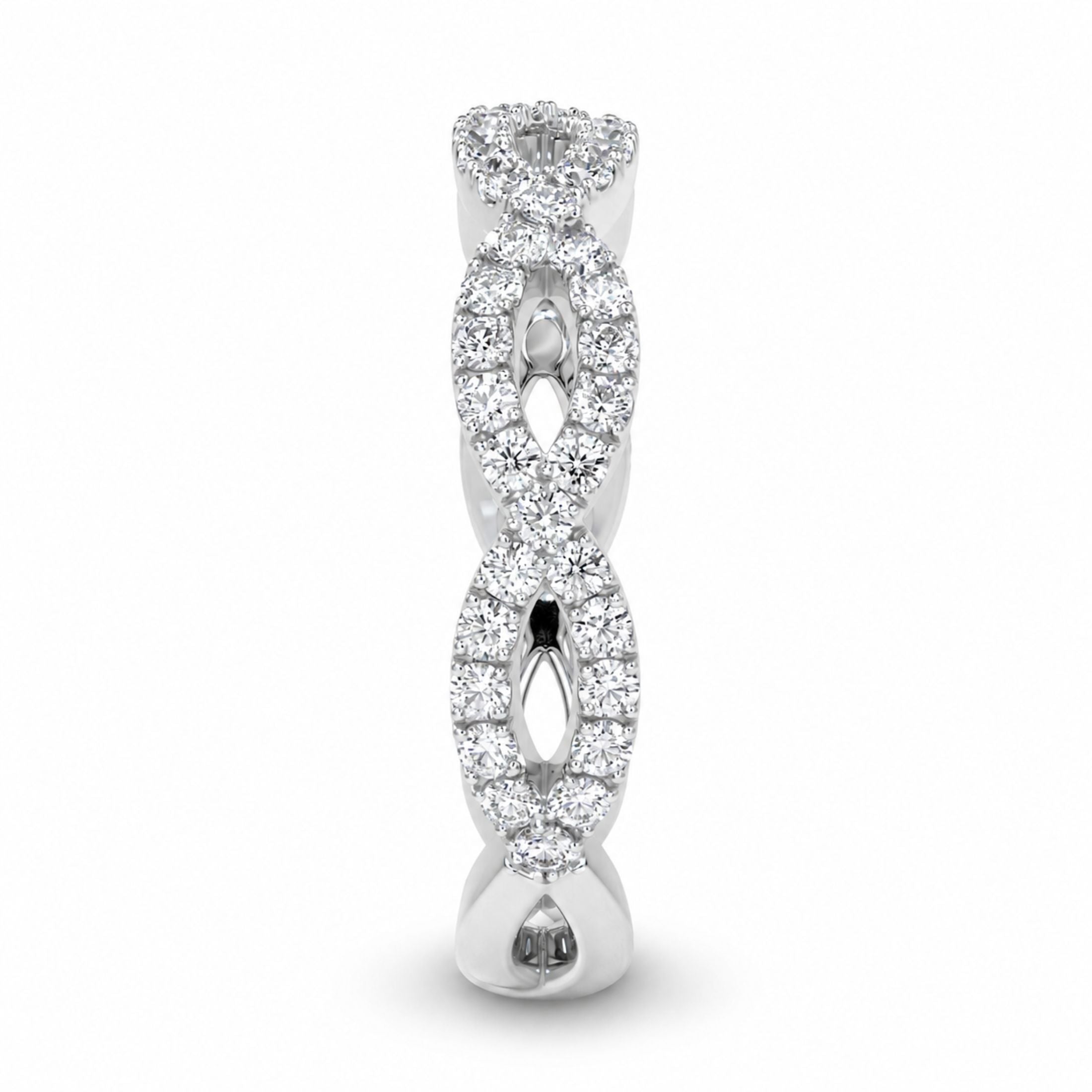 Infinity .36 Carat Diamond Braided Ring in 18K White Gold front symmetrical