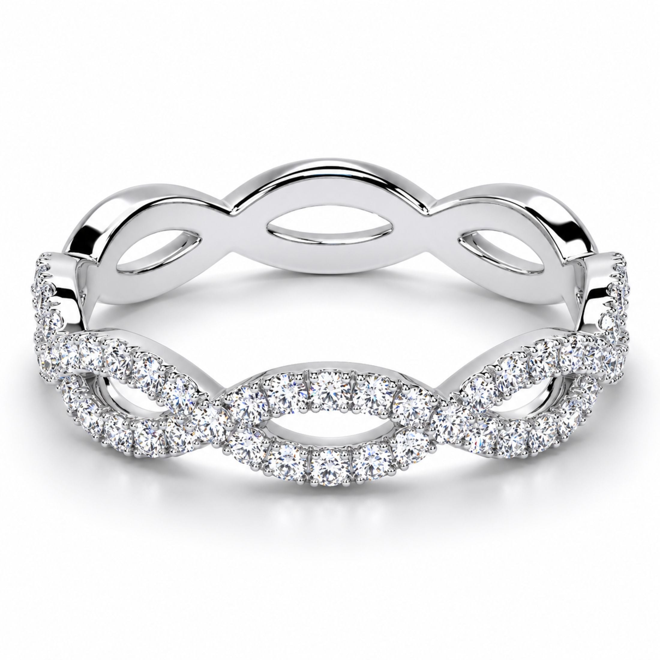 Infinity .36 Carat Diamond Braided Ring in 18K White Gold side view