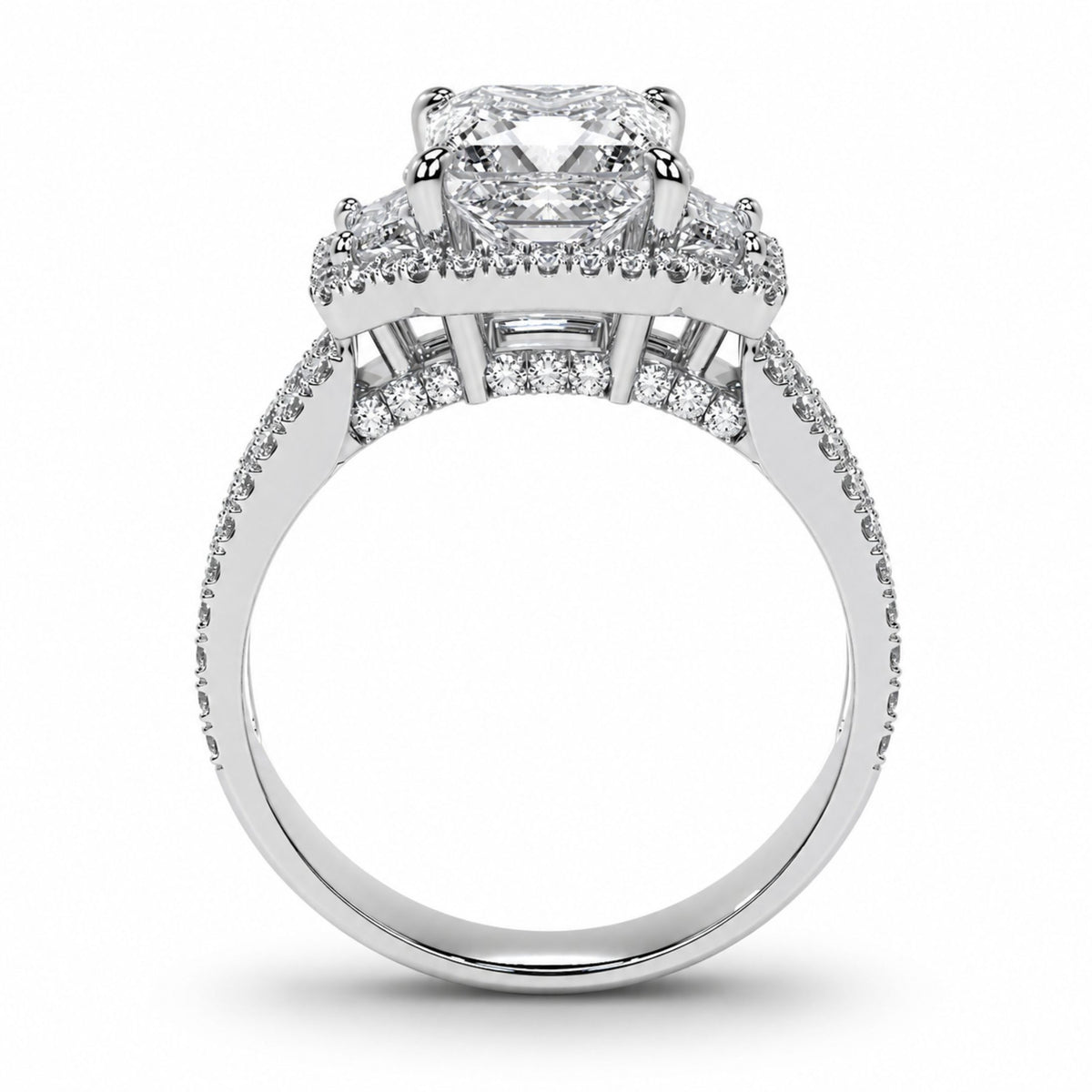 Rear view of Irina ring dual-arched setting showing smooth inner band and continuous split shank diamond rows