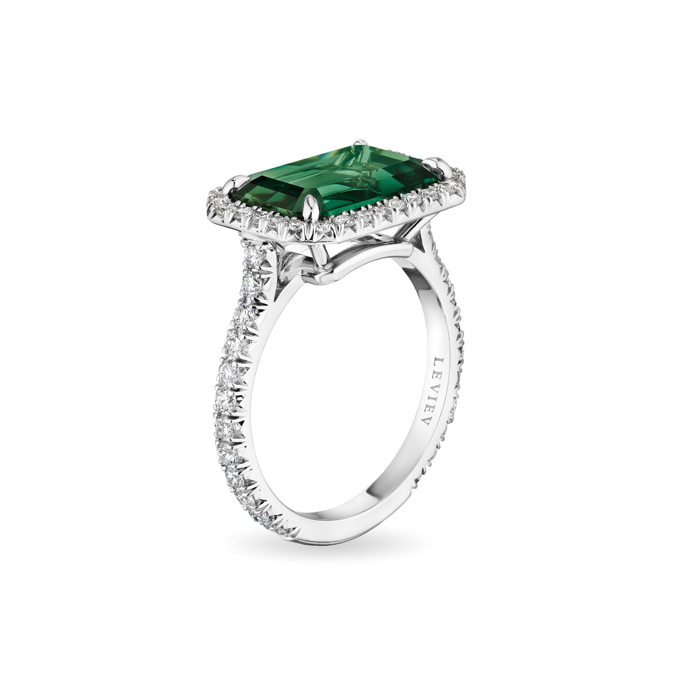 Jellia 4.05 Green Tourmaline & Diamond Ring in Platinum Leviev Rings Diamond, Diamond & Platinum, Diamond & Platinum Ring, Diamond Halo Ring, Diamond Ring, Diamond Statement Ring, Emerald Cut Tourmaline, Emerald Cut Tourmaline Ring, Emerald Halo Ring, Emerald Statement Ring, Everyday Jewelry, Everyday Luxury Jewelry, Fine Jewelry, Fine Jewelry Ring, Green, Green Tourmaline, Green Tourmaline & Diamond Ring, Green Tourmaline & Diamonds, Halo Diamond, Halo Ring, Leviev, Leviev Ring, Leviev Signatur