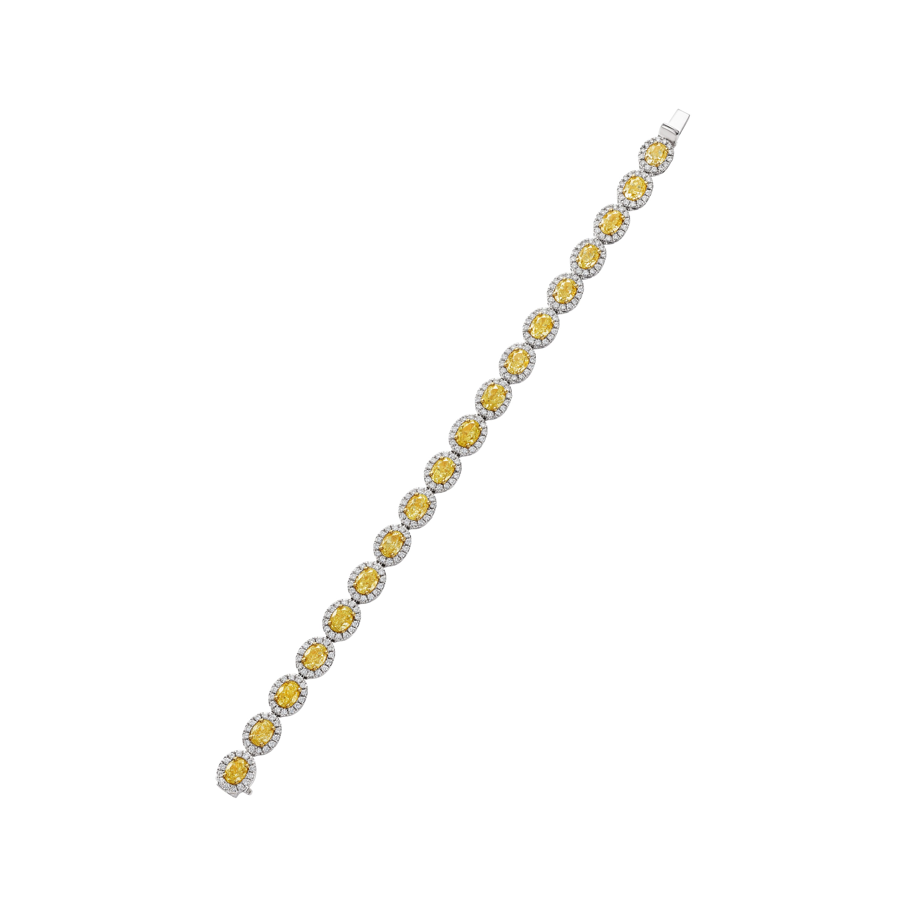 Round Shape Fancy Yellow Diamond Bracelet, 14 CT