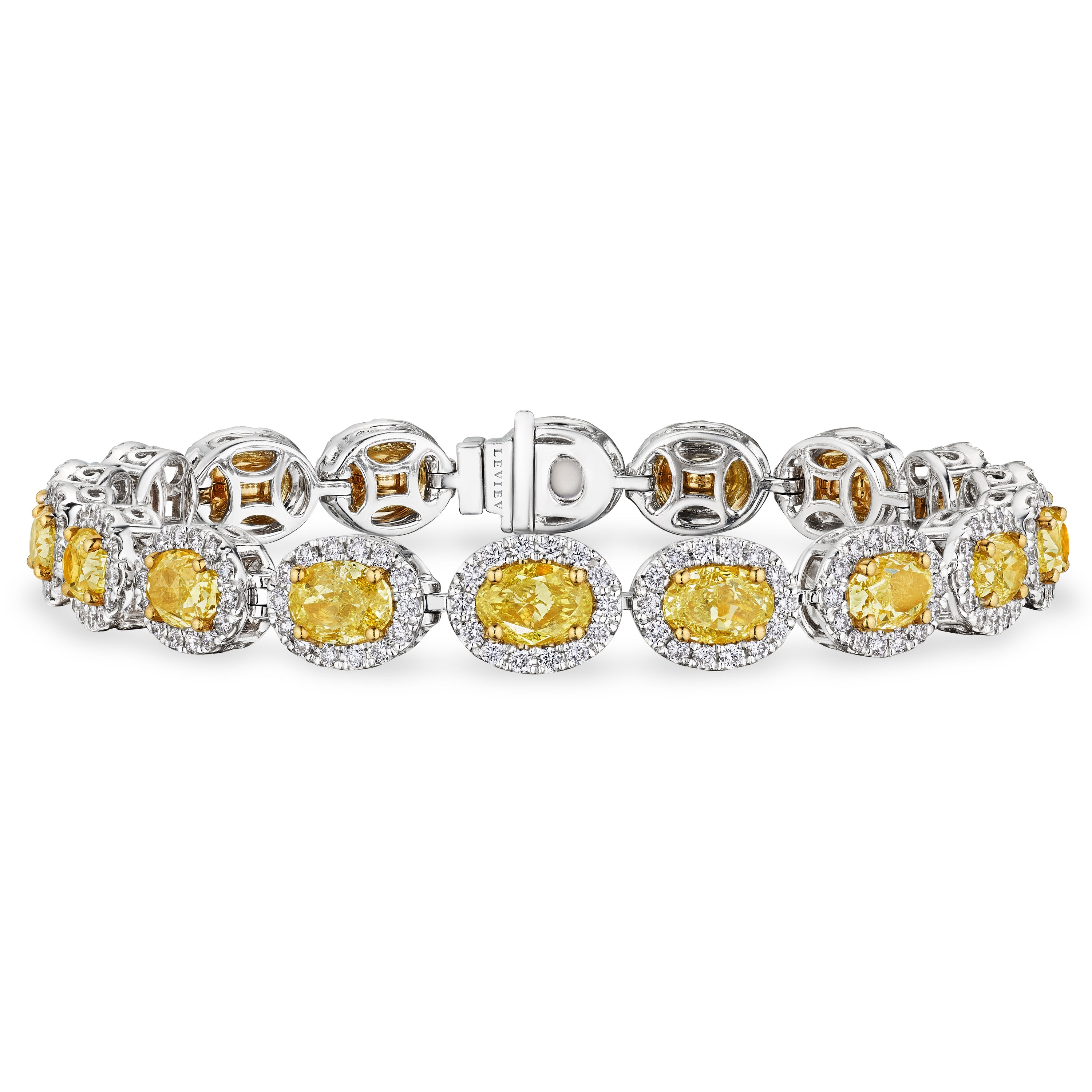 Round Shape Fancy Yellow Diamond Bracelet, 14 CT