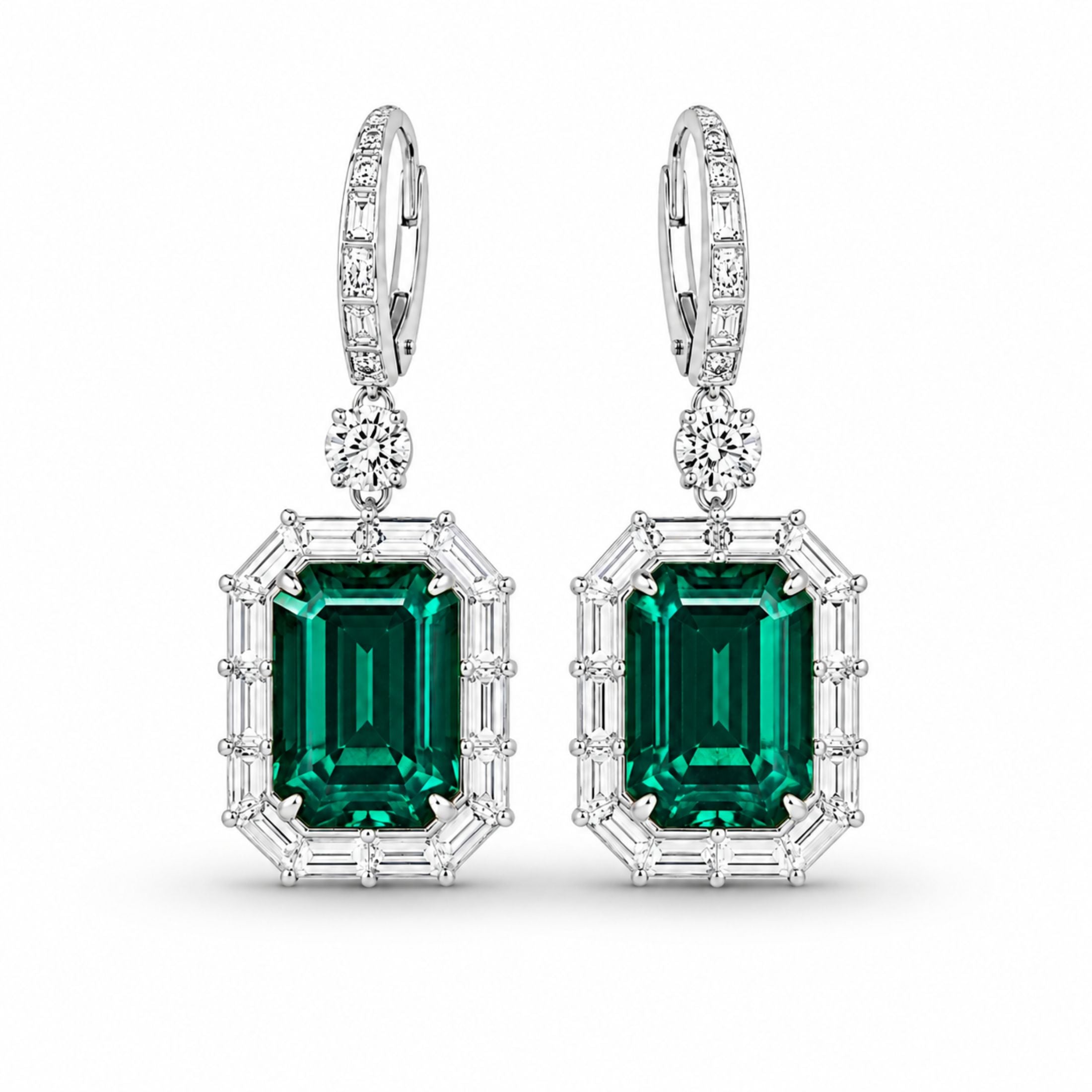 Klimt 18.71 Diamond and Emerald Drop Earrings in 18K White Gold