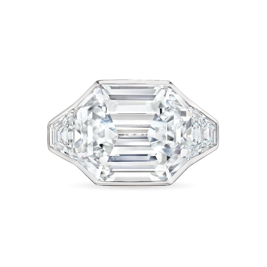 'LEVIEV Flawless Aura' Emerald Cut Diamond Ring with Trapezoids, 20 CT Leviev Rings Rings