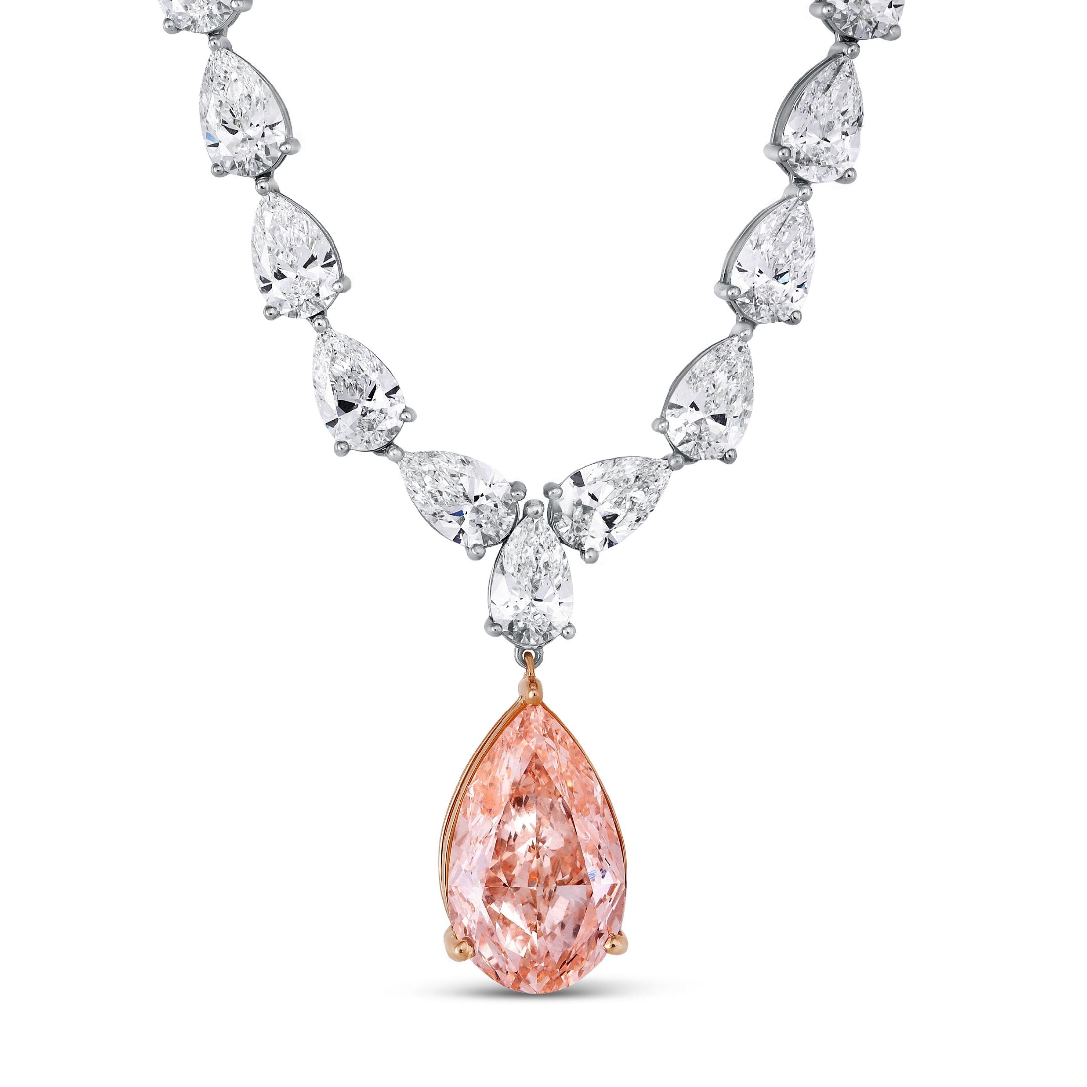 Larmes de Rose 66.23 Carat Fancy Pink Diamond Necklace in 14K White Gold