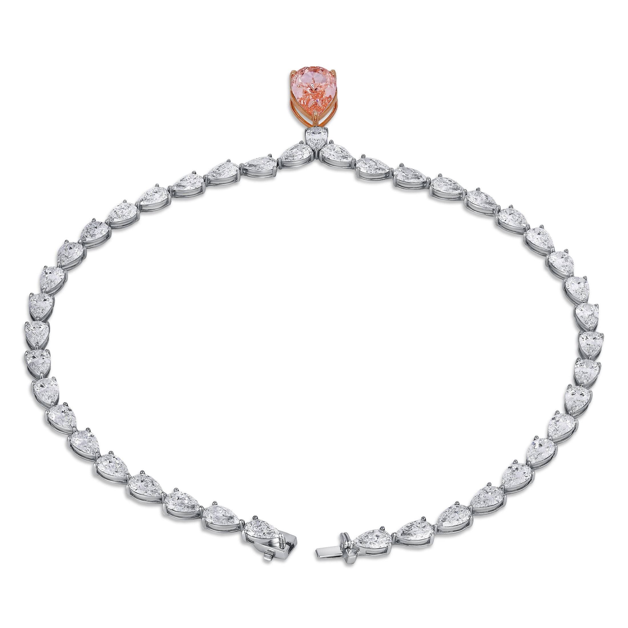 Larmes de Rose 66.23 Carat Fancy Pink Diamond Necklace in 14K White Gold