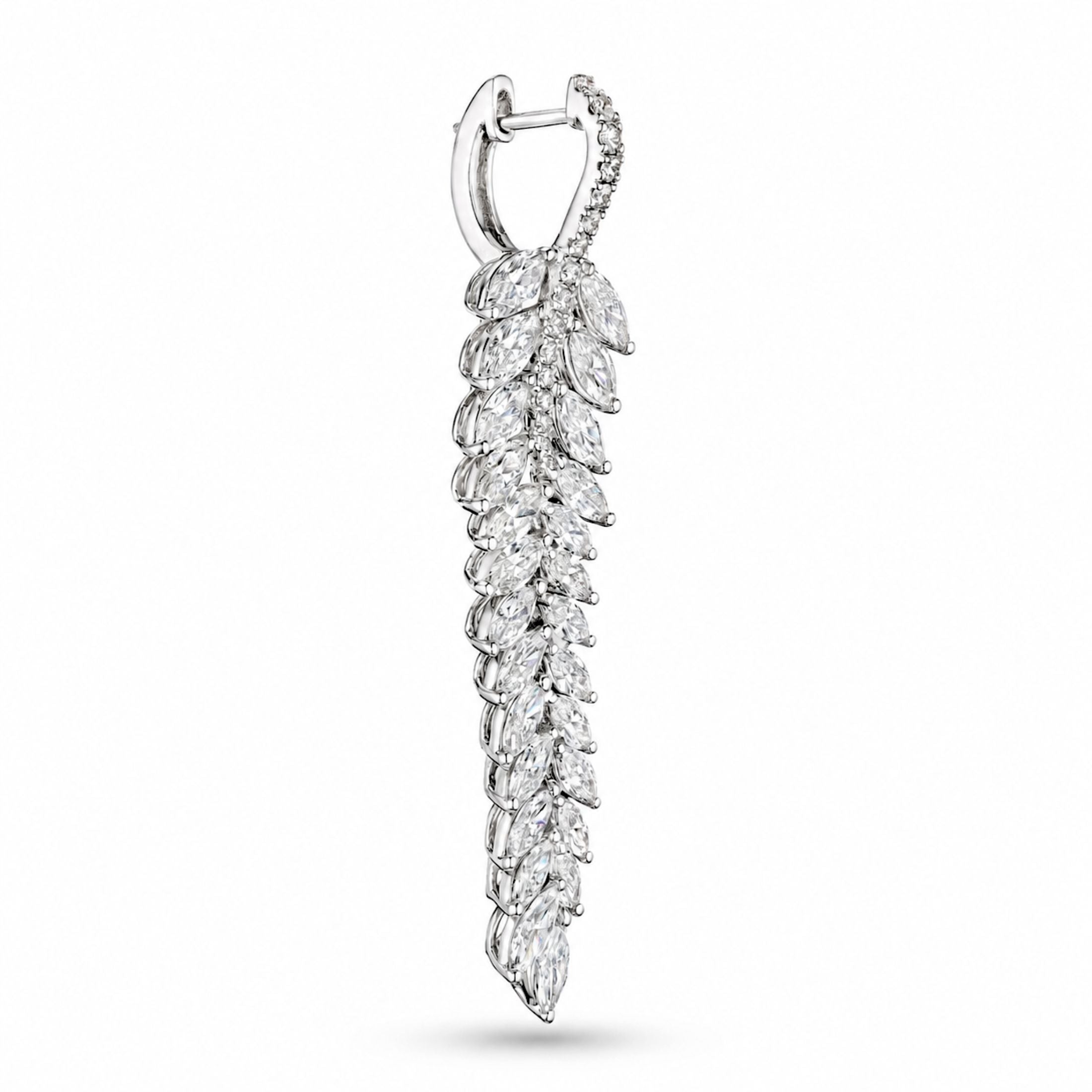 Leaf Fall Cascade 6.04 Carat Diamond Dangle Earrings in 18K White Gold