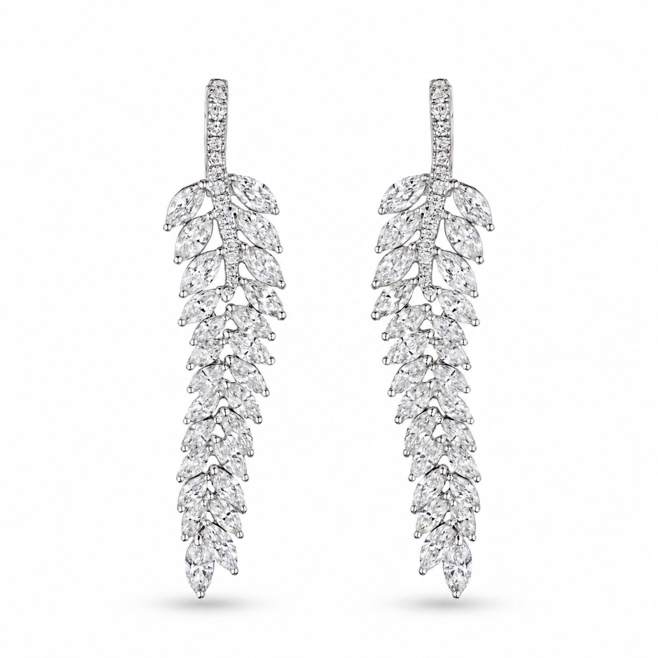Leaf Fall Cascade 6.04 Carat Diamond Dangle Earrings in 18K White Gold