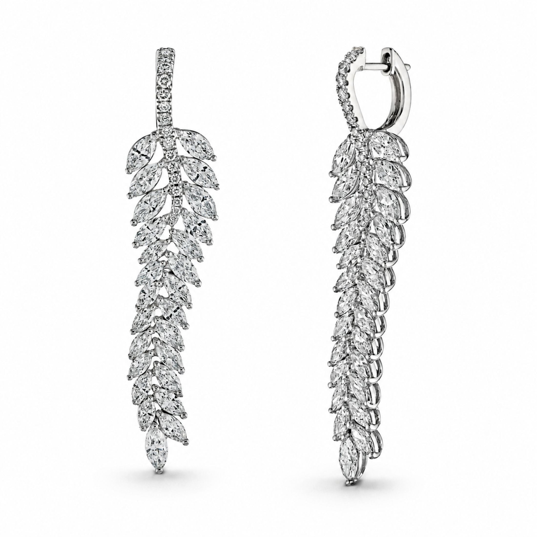 Leaf Fall Cascade 6.04 Carat Diamond Dangle Earrings in 18K White Gold