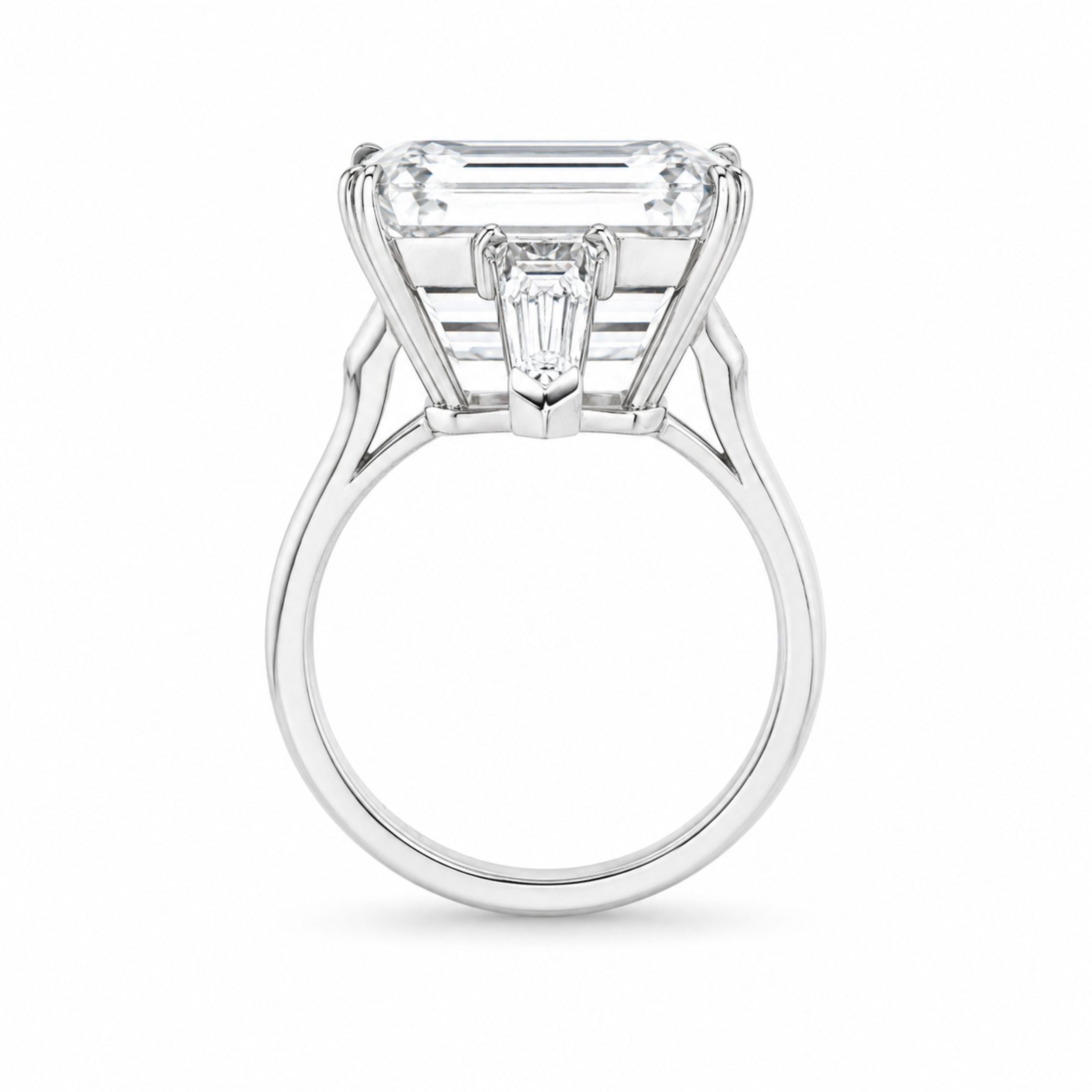 Legacy 18.93 CT Emerald Cut Diamond Ring with Tapered Baguettes Ring in Platinum