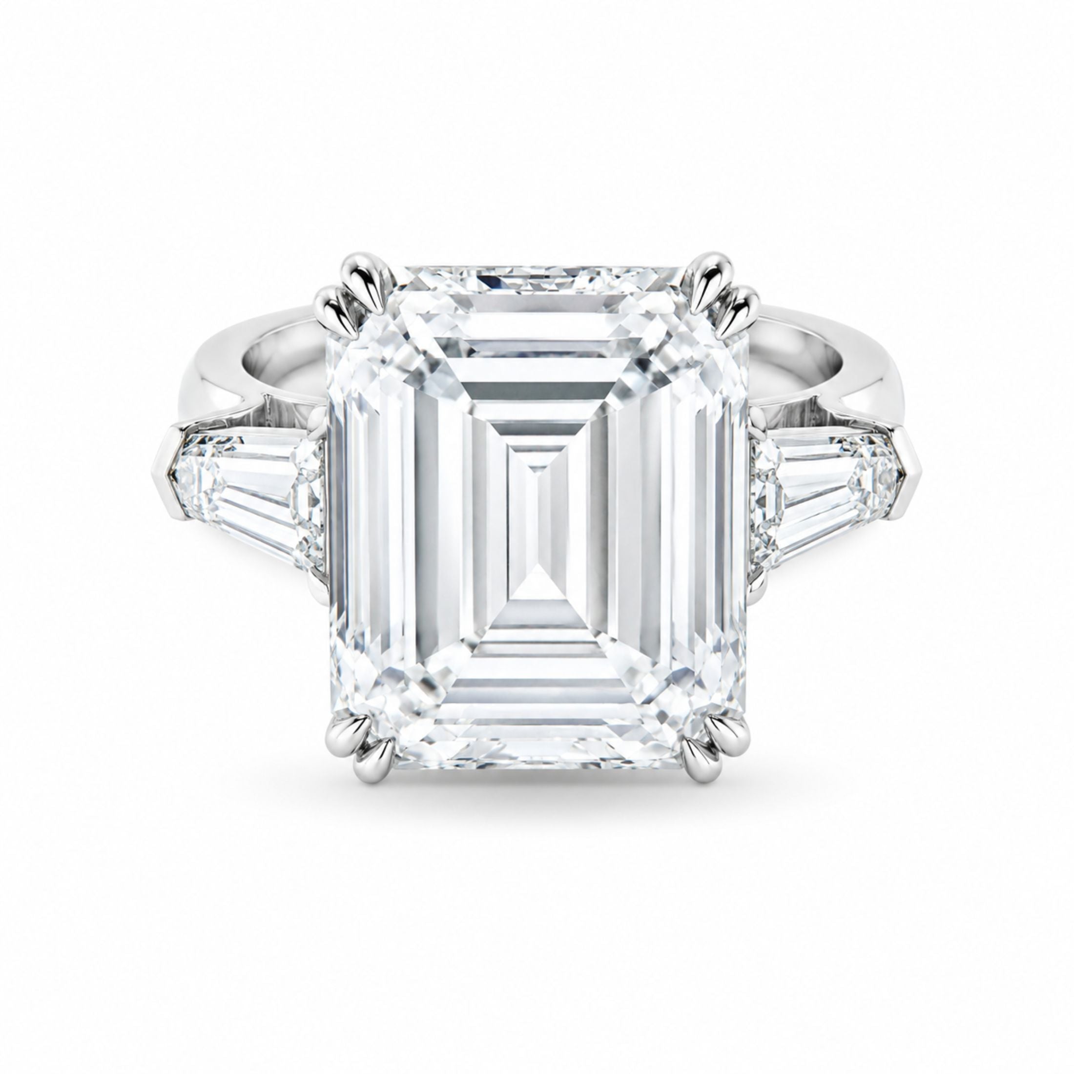 Legacy 18.93 CT Emerald Cut Diamond Ring with Tapered Baguettes Ring in Platinum