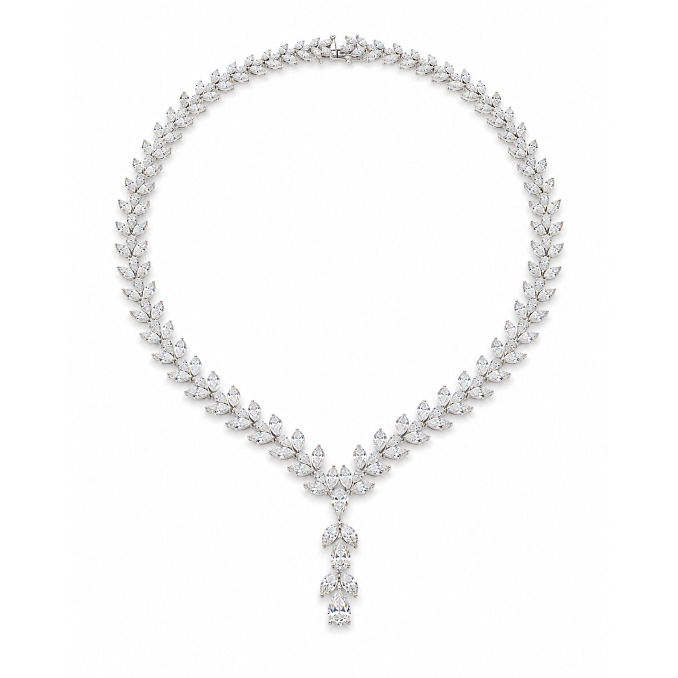 Leviev Lenna 20.47ct diamond lariat necklace in 18K white gold with marquise-cut leaf design