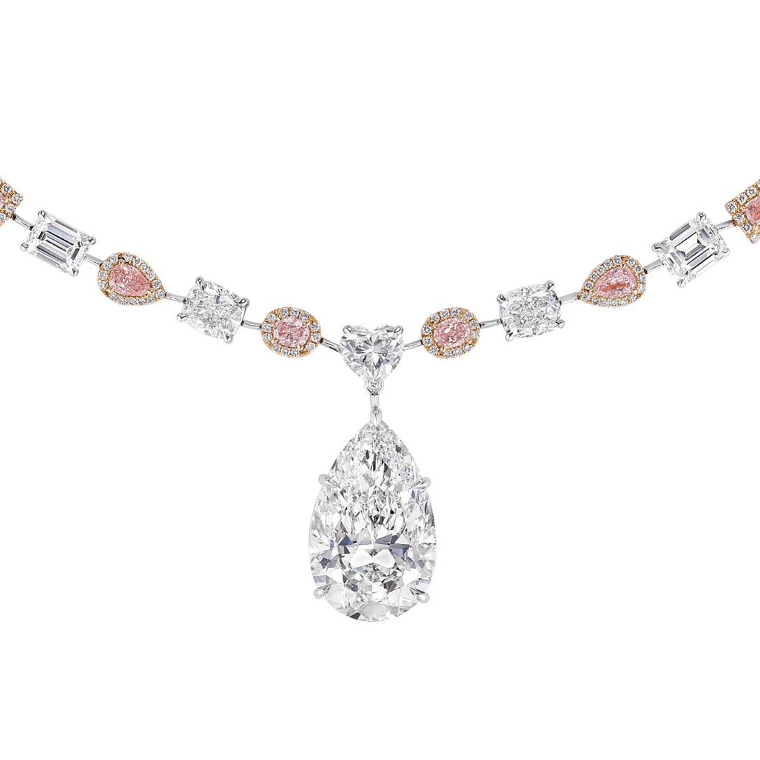 Leviev Garnet Star Pink and White Diamond Necklace with Center Pear Shape Leviev Necklaces Necklaces Leviev 