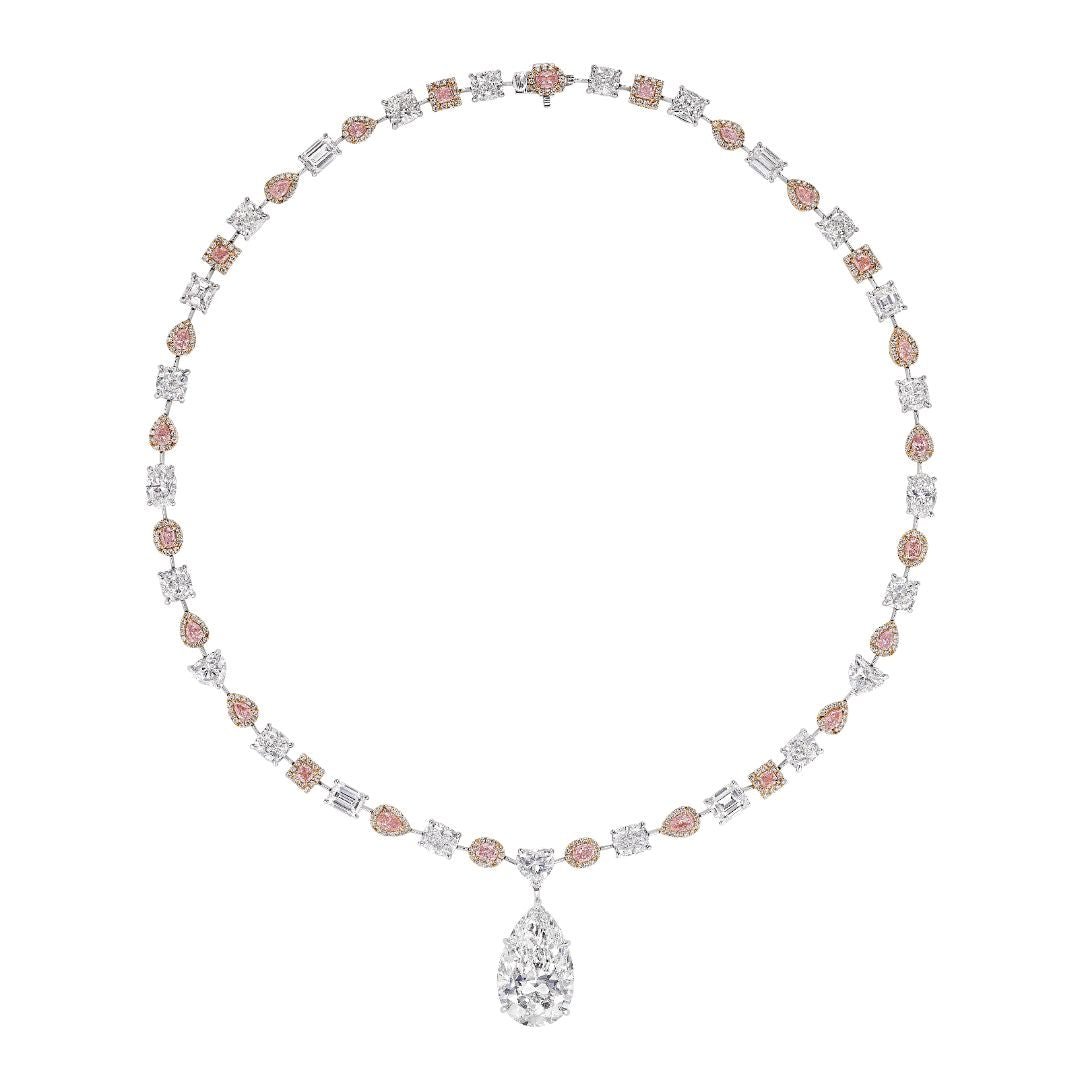 Leviev Garnet Star Pink and White Diamond Necklace with Center Pear Shape Leviev Necklaces Necklaces Leviev 