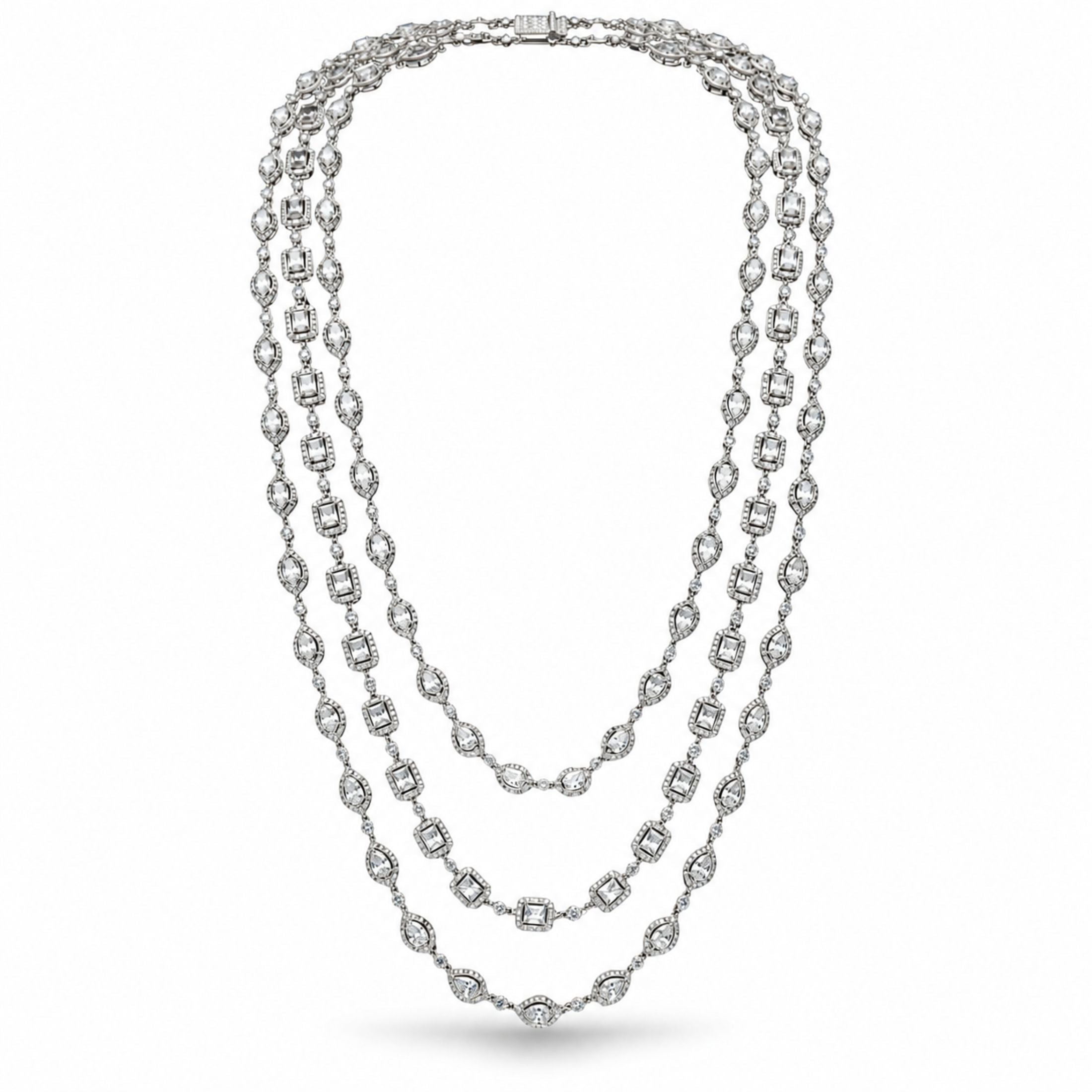 Nienna 82.09 Carat Diamond Layered Station Necklace in 18K White Gold