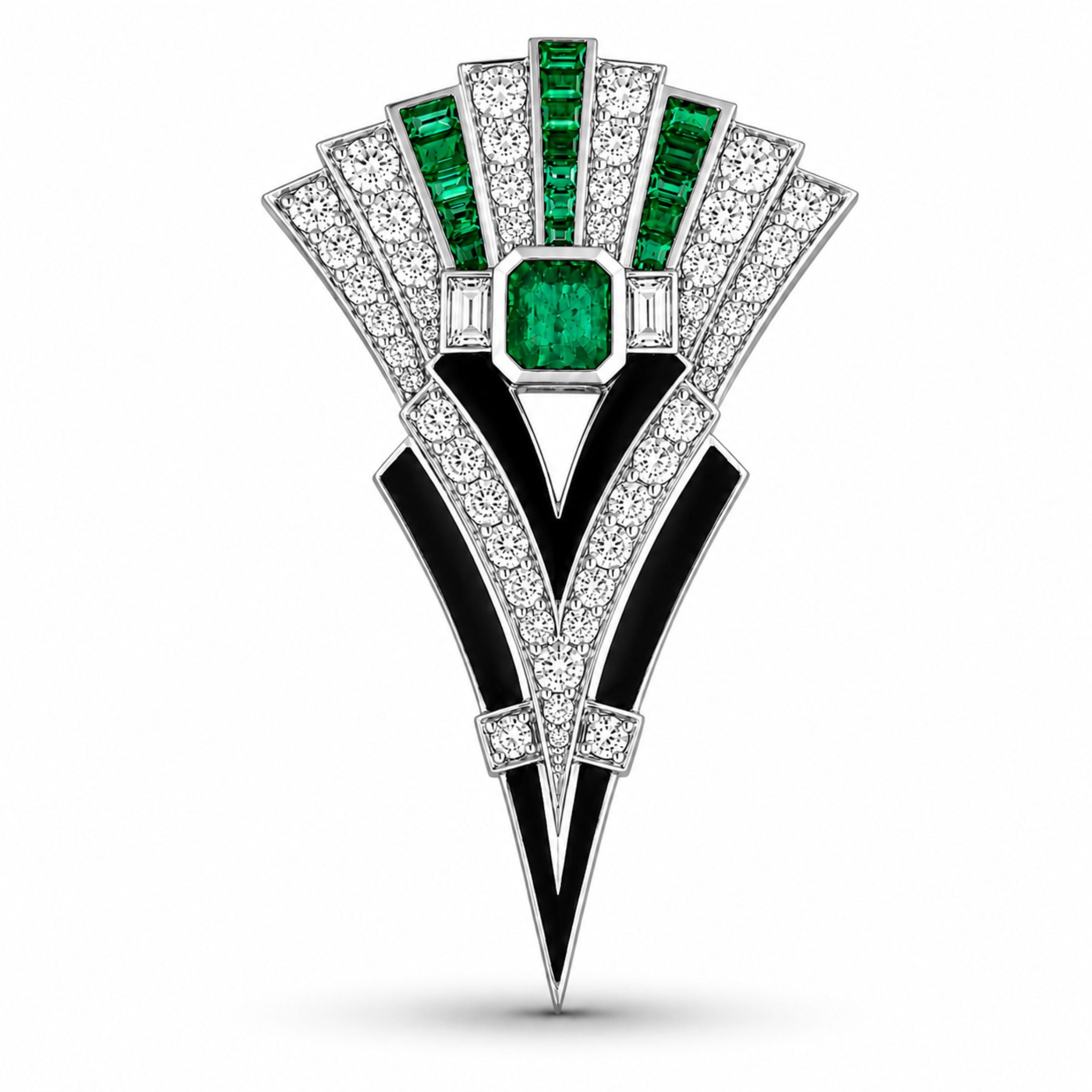 Lexington 3.77 Carat Emerald & Diamond Brooch in 18K White Gold