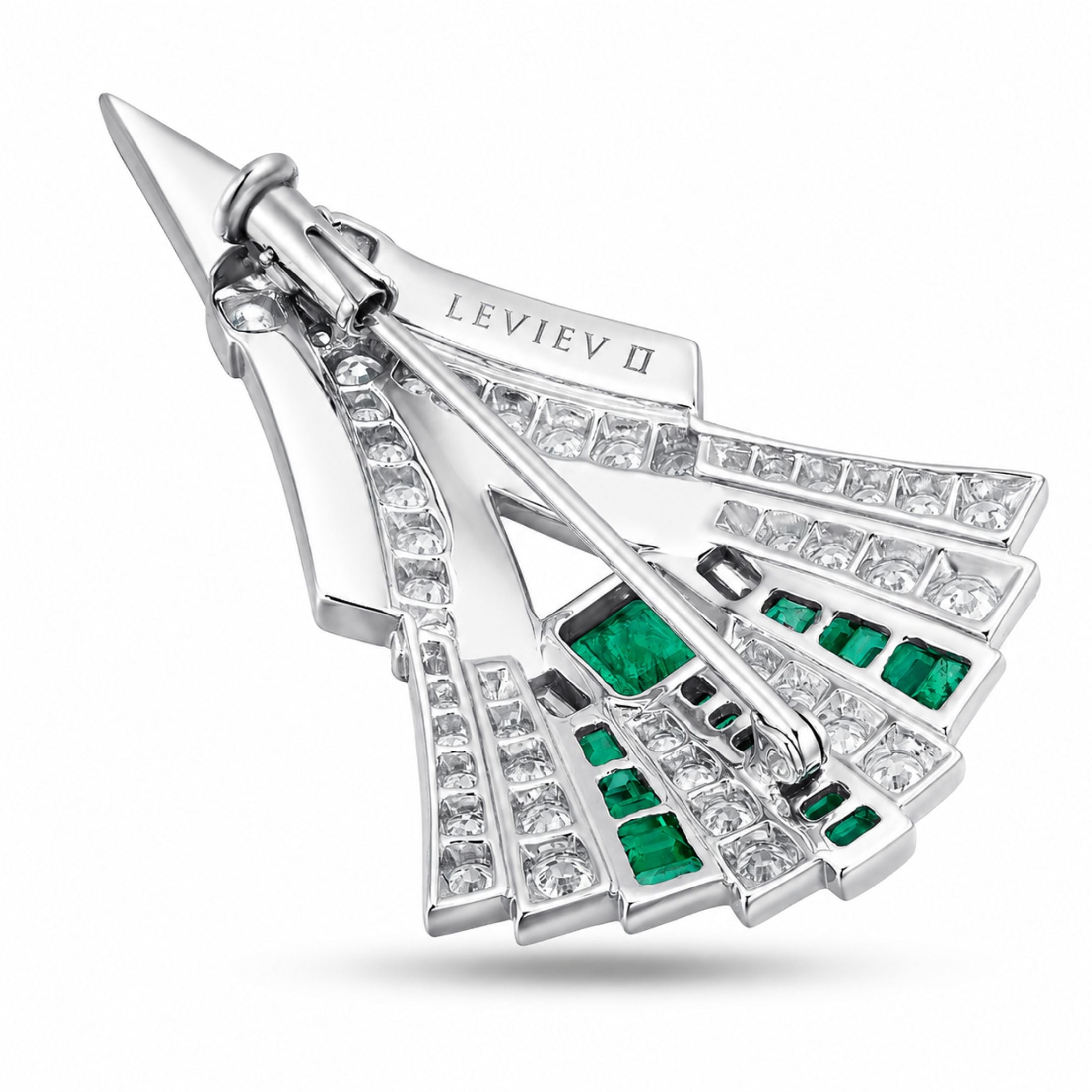 Lexington 3.77 Carat Emerald & Diamond Brooch in 18K White Gold