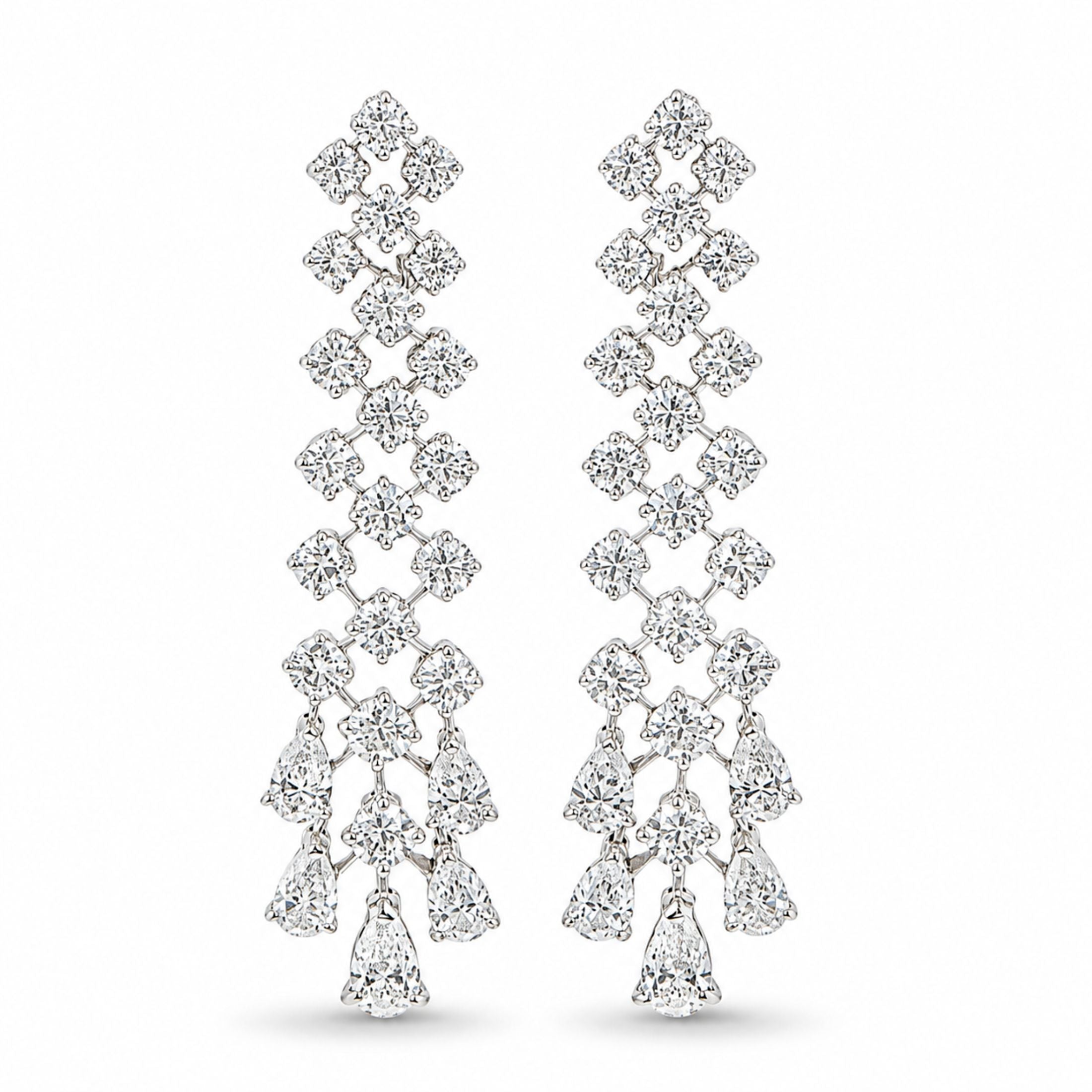 Lily of the Valley 10.84 Carat Diamond Dangle Earrings in 18K White Gold