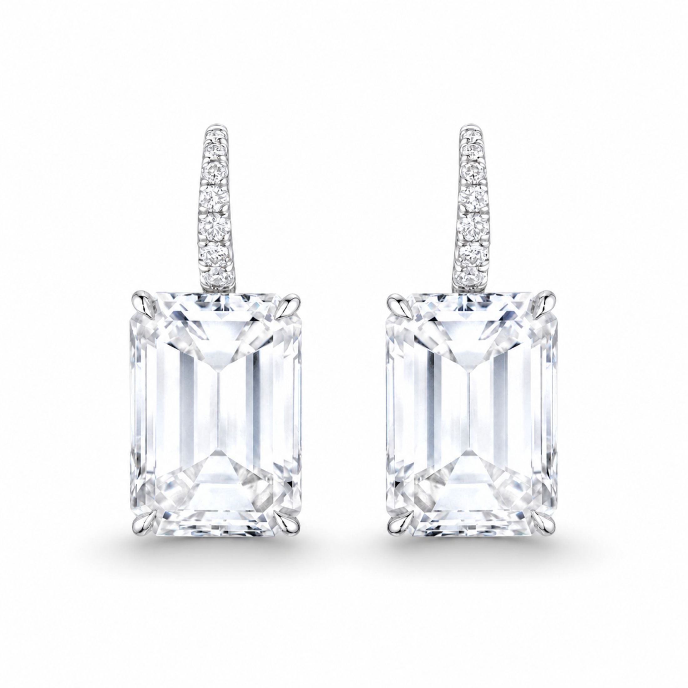 Lucent Prism 14.2 Emerald Cut Diamond Earrings in Platinum