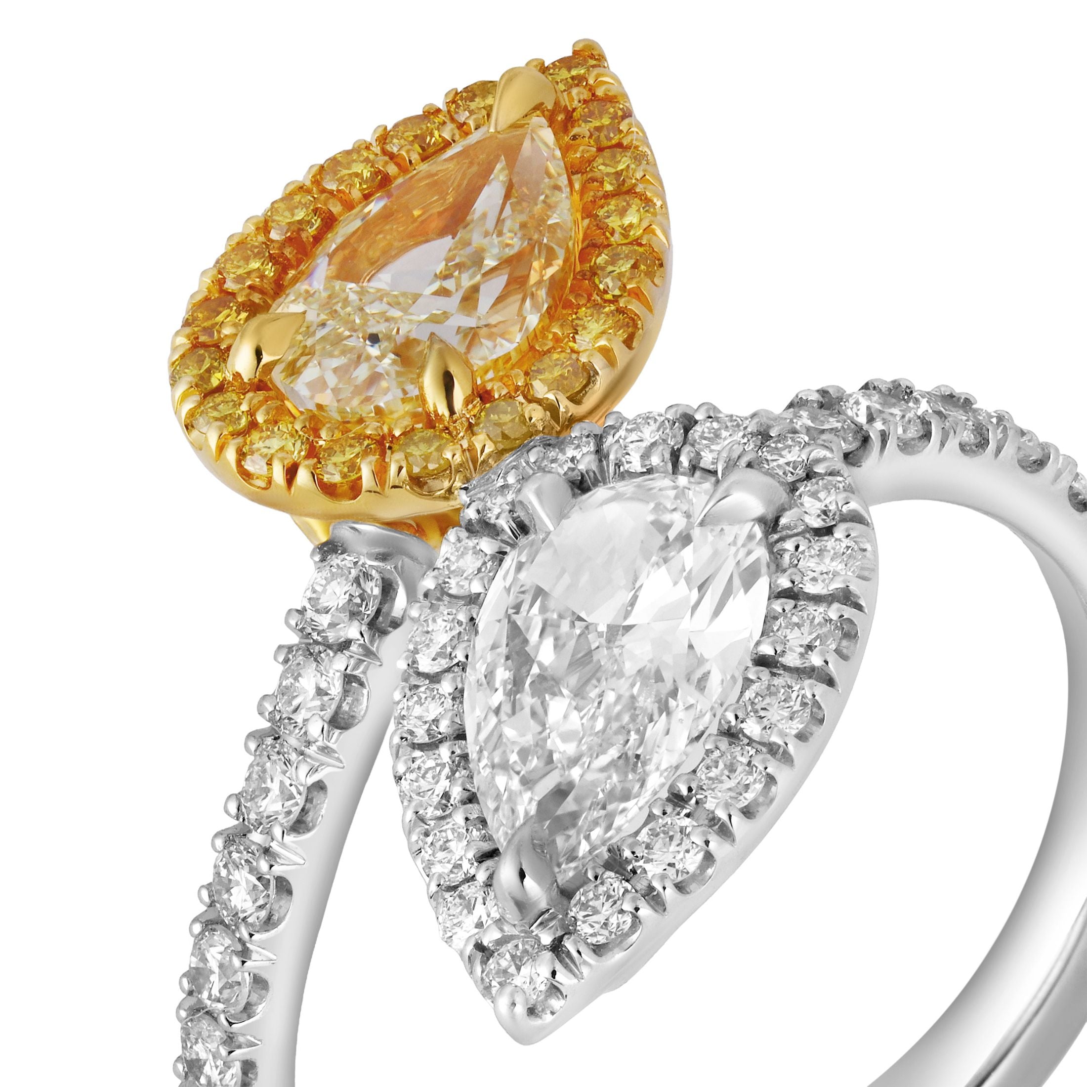 Lumina 2.44 Carat Fancy Yellow & White Diamond Bypass Ring in 18K Gold