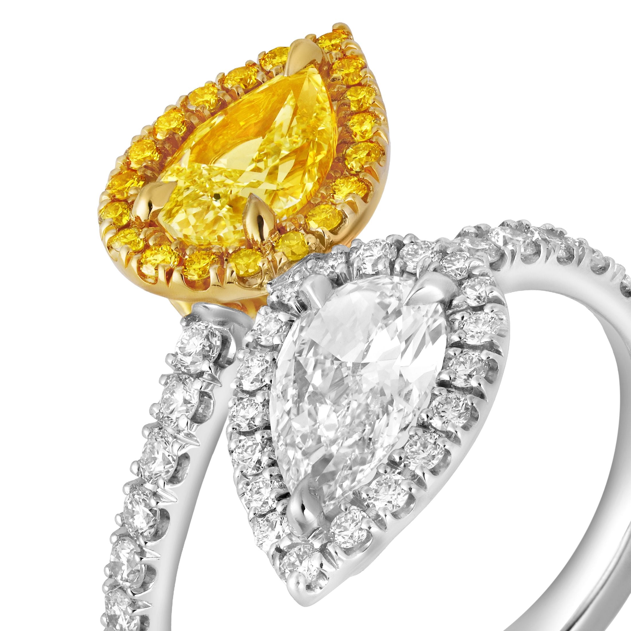 Lumina 2.44 Carat Fancy Yellow & White Diamond Bypass Ring in 18K Gold