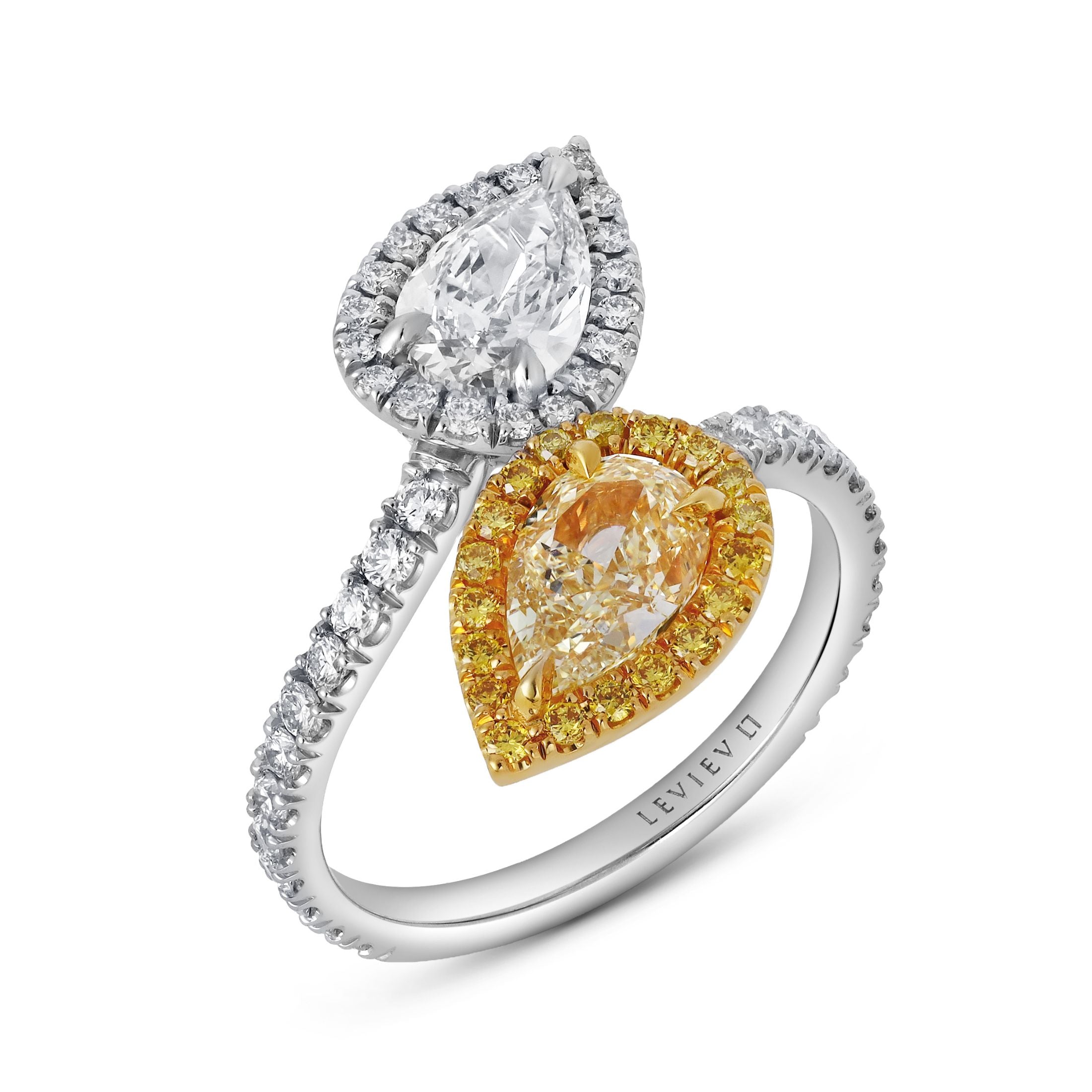 Lumina 2.44 Carat Fancy Yellow & White Diamond Bypass Ring in 18K Gold