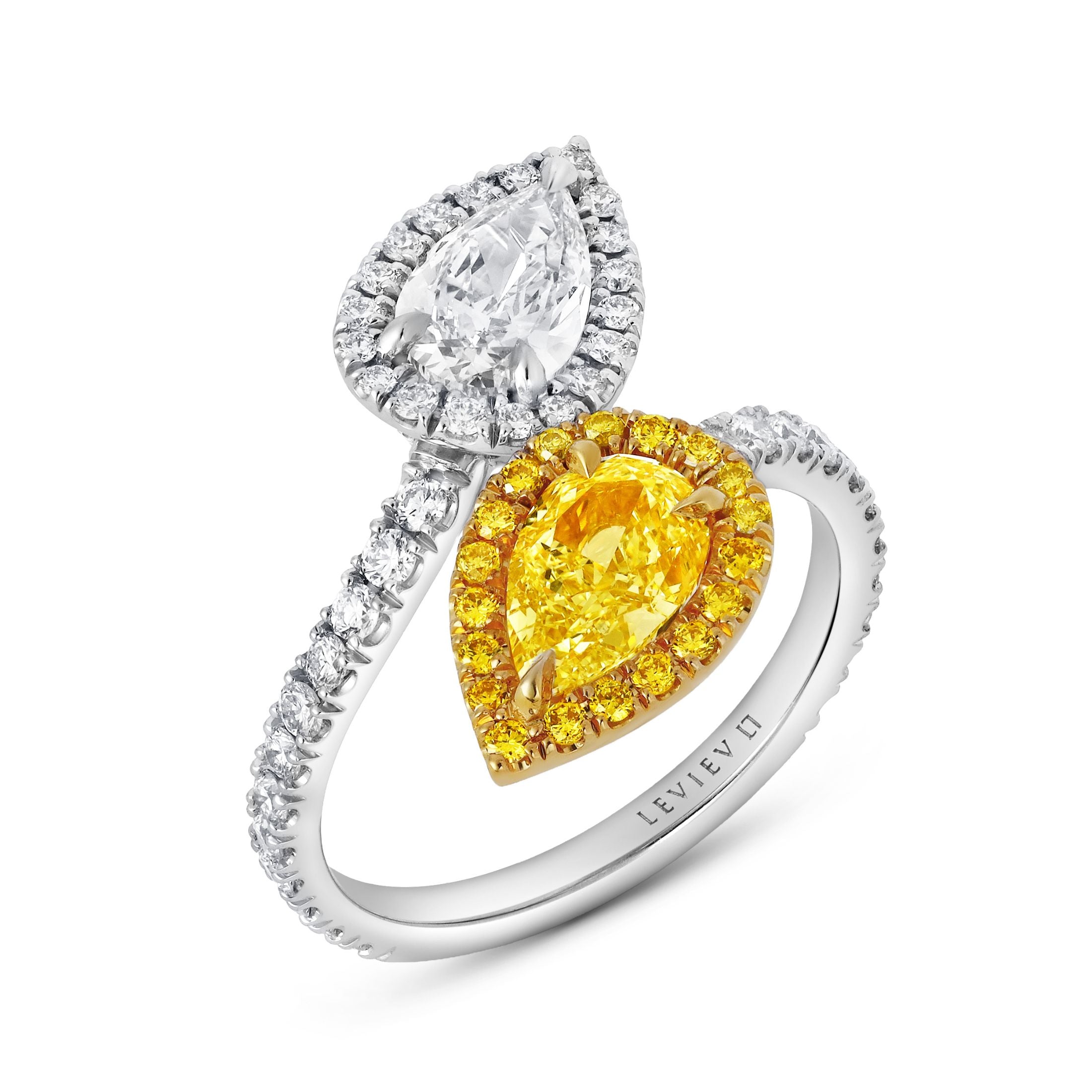 Lumina 2.44 Carat Fancy Yellow & White Diamond Bypass Ring in 18K Gold