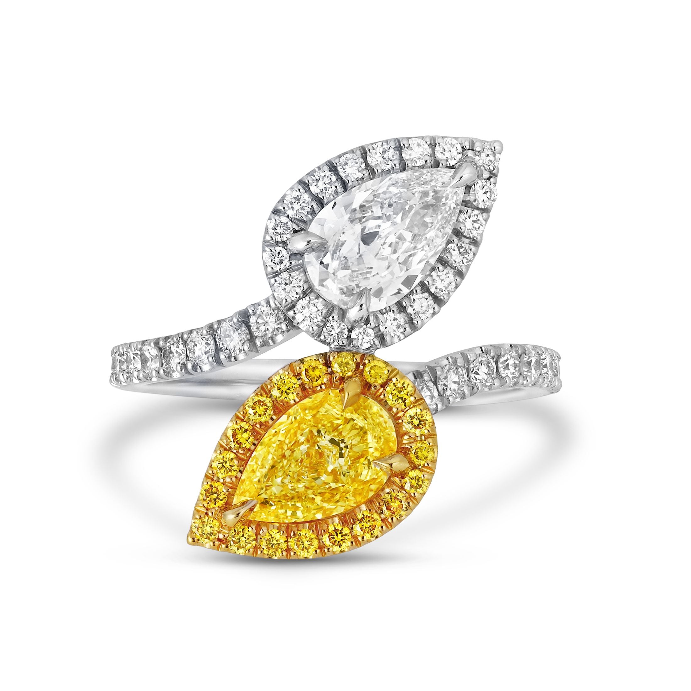 Lumina 2.44 Carat Fancy Yellow & White Diamond Bypass Ring in 18K Gold