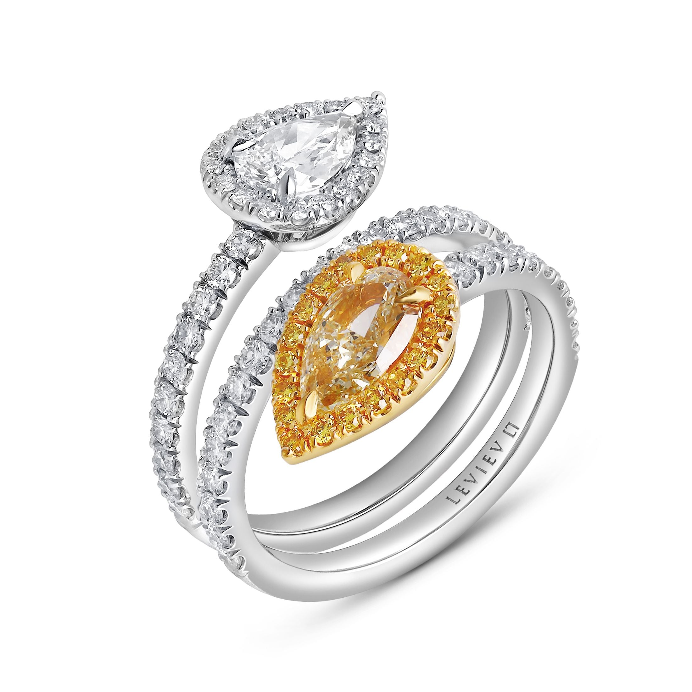Lumina 2.62 Carat Fancy Light Yellow & White Diamond Triple Bypass Ring in 18K Gold