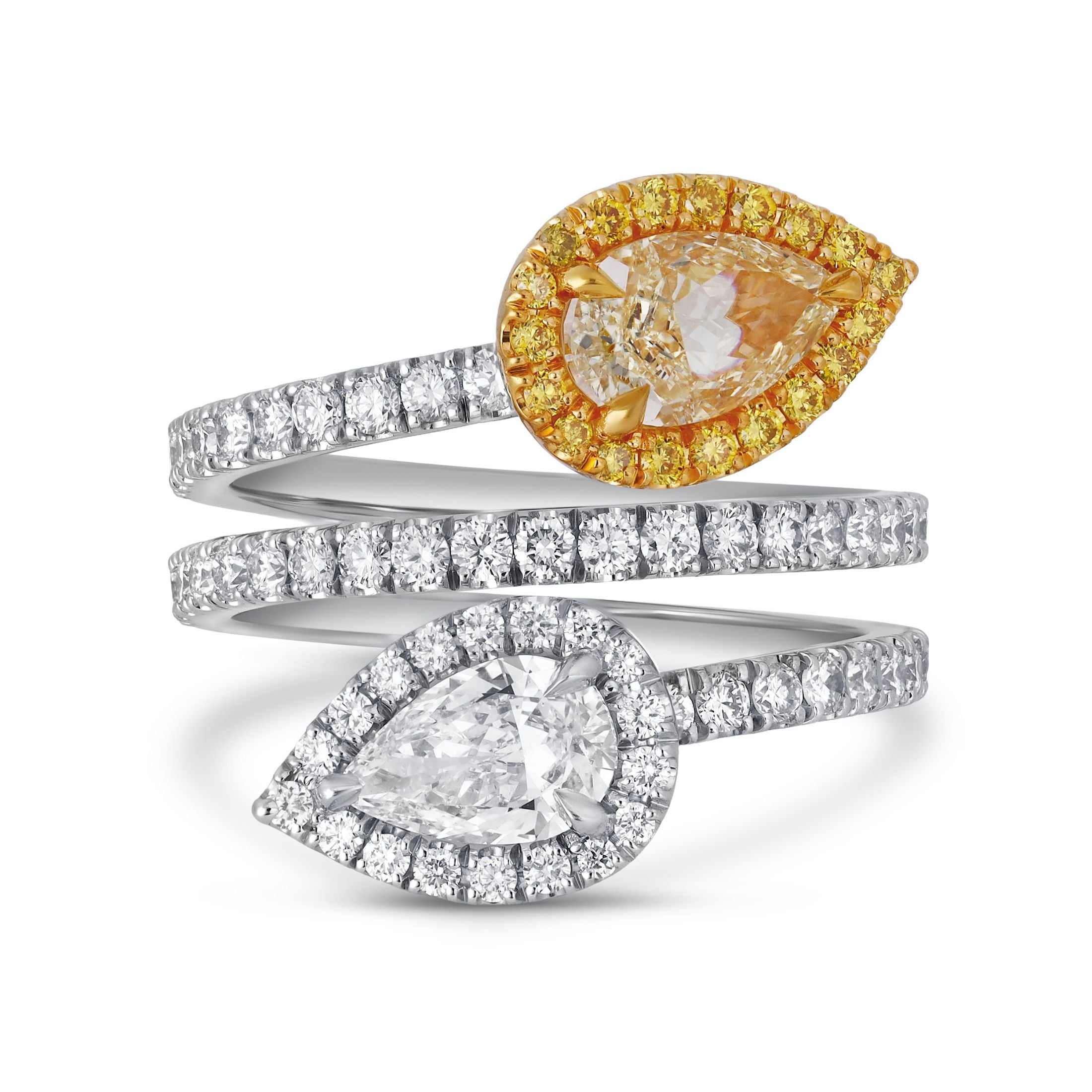 Lumina 2.62 Carat Fancy Light Yellow & White Diamond Triple Bypass Ring in 18K Gold