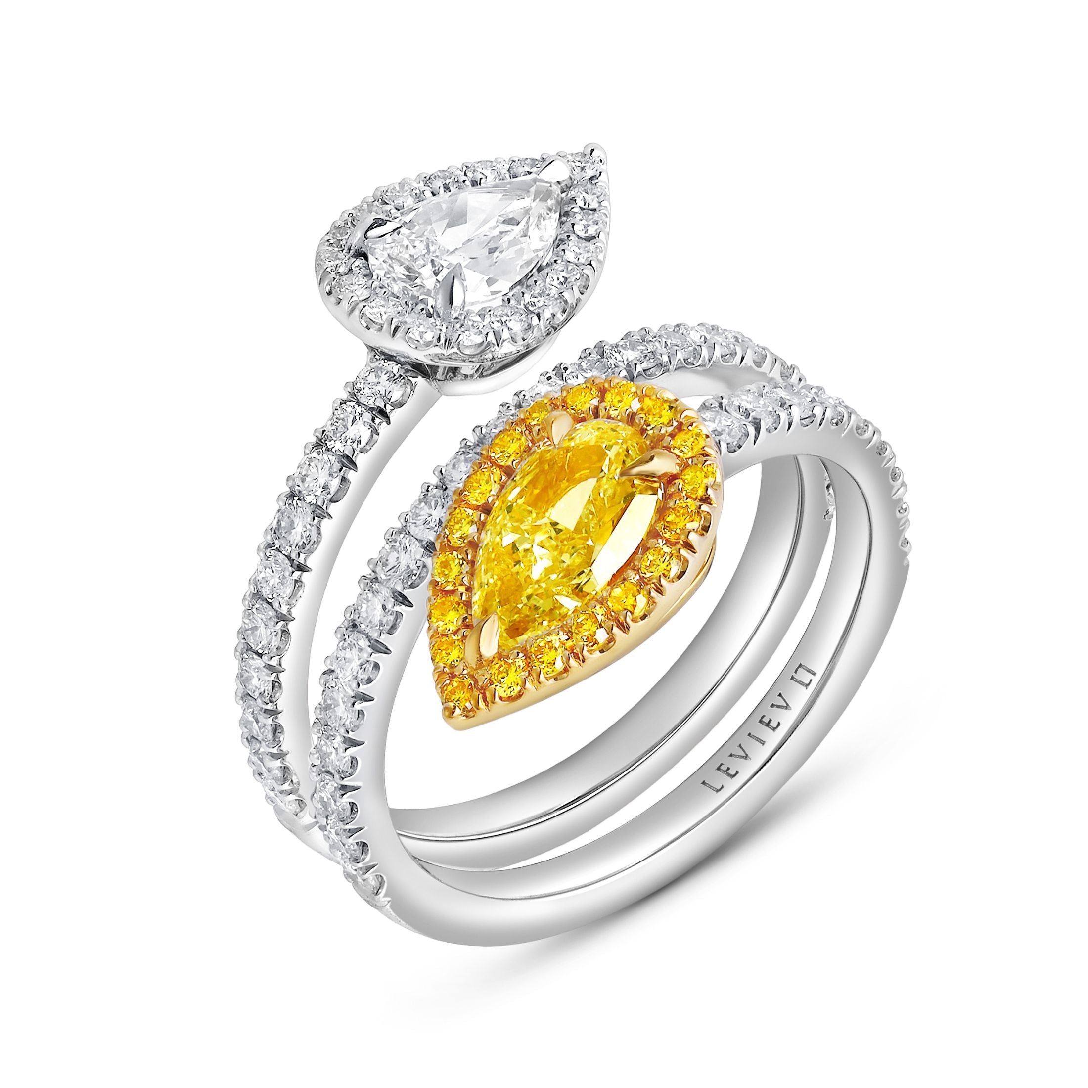 Lumina 2.62 Carat Fancy Light Yellow & White Diamond Triple Bypass Ring in 18K Gold
