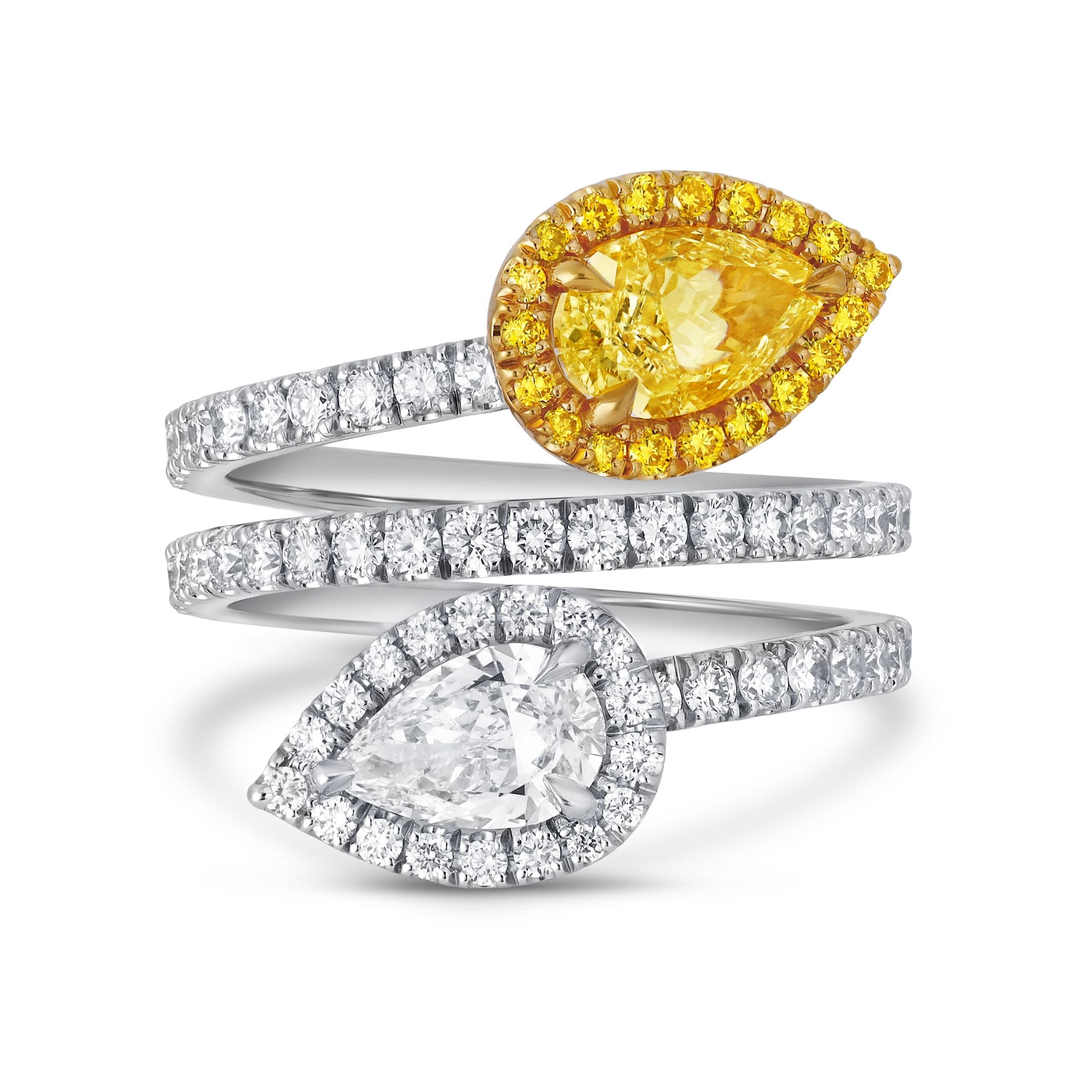 Lumina 2.62 Carat Fancy Light Yellow & White Diamond Triple Bypass Ring in 18K Gold