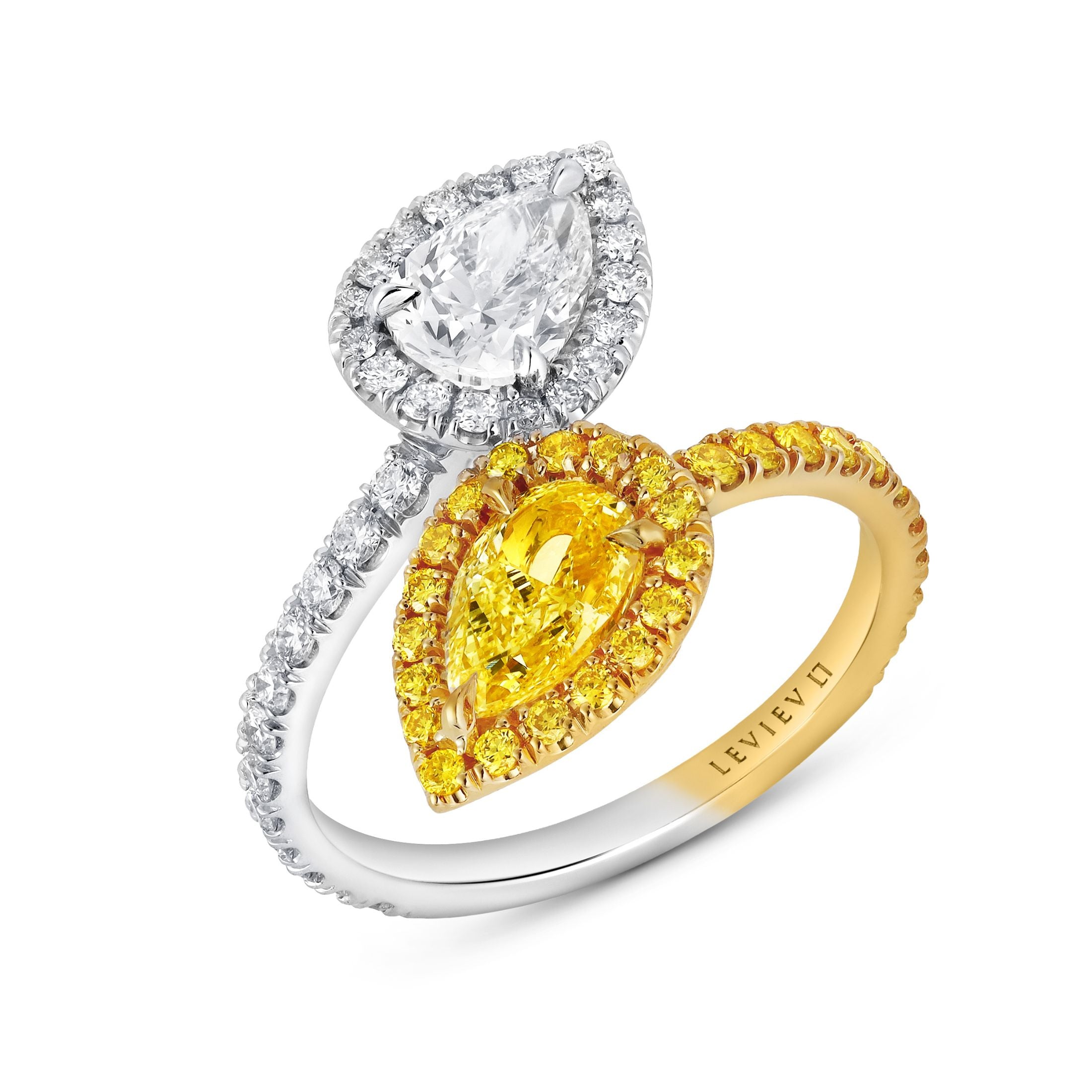 Lumina 2.66 Carat Fancy Light Yellow & White Diamond Bypass Ring in 18K Gold