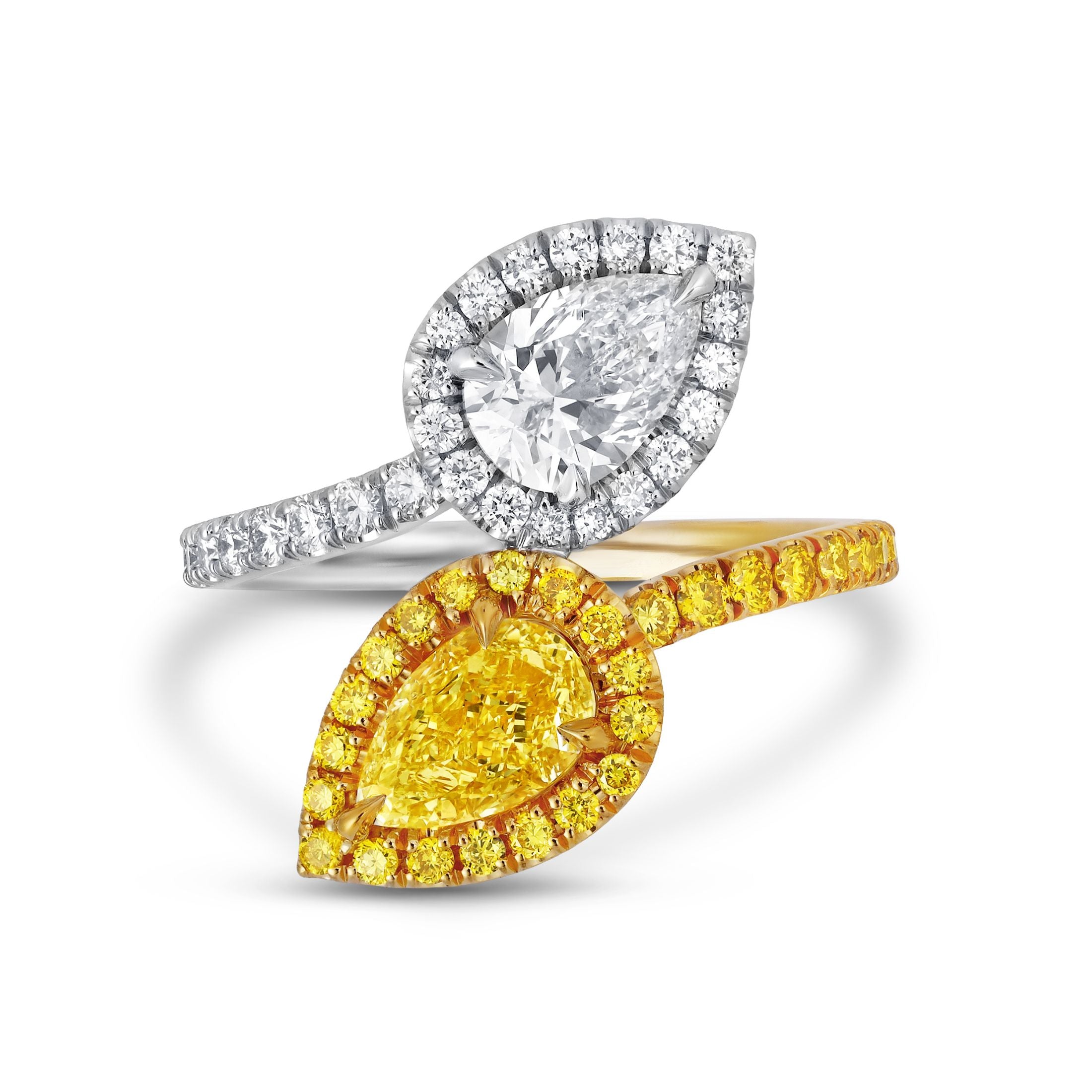 Lumina 2.66 Carat Fancy Light Yellow & White Diamond Bypass Ring in 18K Gold