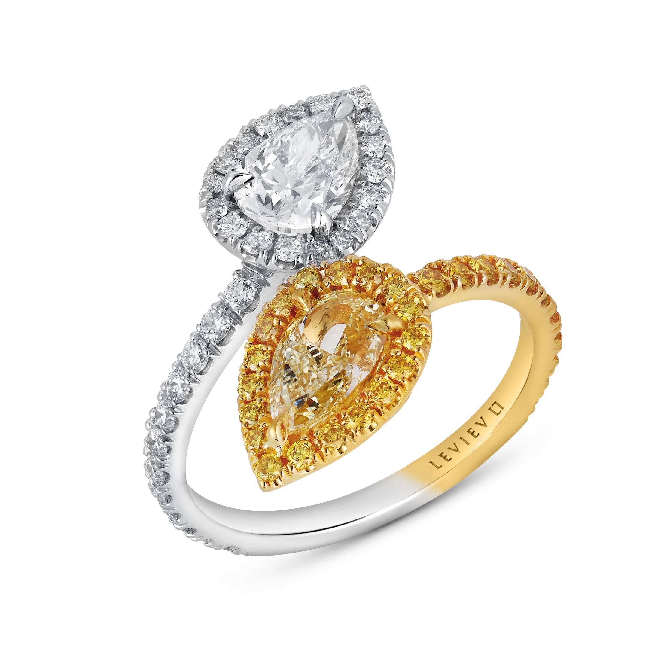 Lumina 2.66 Carat Fancy Light Yellow & White Diamond Bypass Ring in 18K Gold