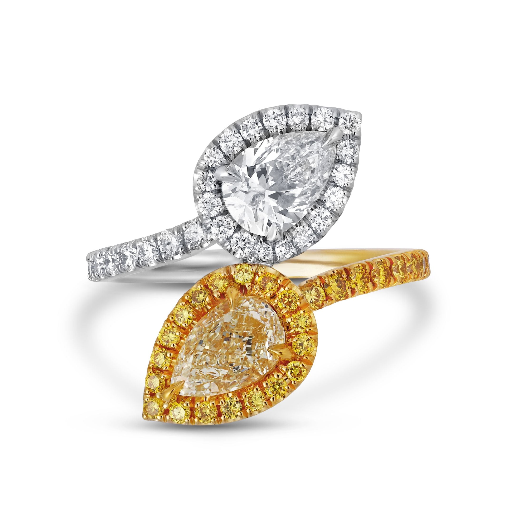 Lumina 2.66 Carat Fancy Light Yellow & White Diamond Bypass Ring in 18K Gold