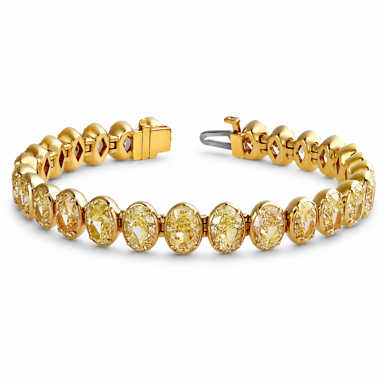 Leviev Luminara yellow diamond tennis bracelet in 18K gold with sculpted bezel settings