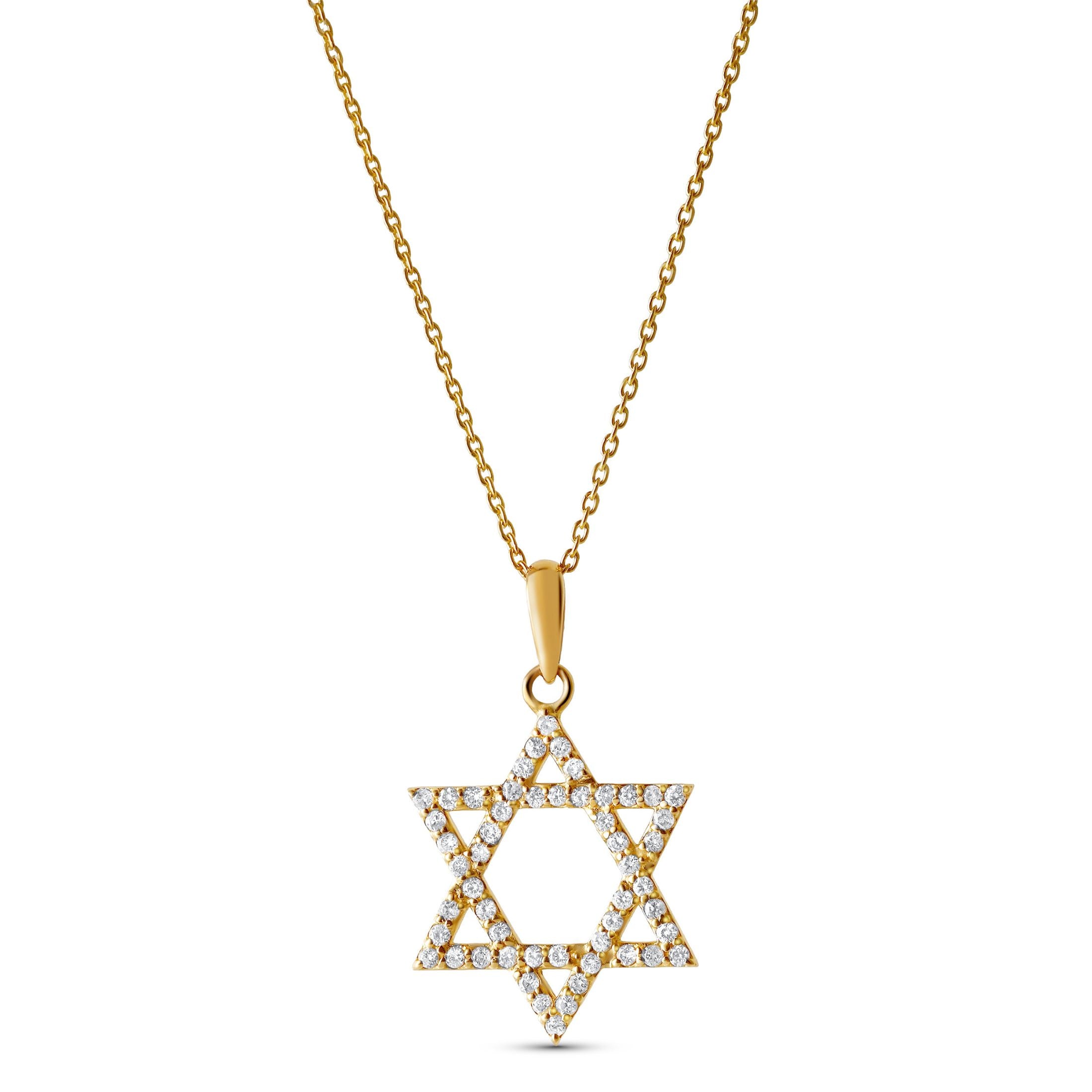 Luminary Star of David .45 Carat Diamond Pendant Necklace in 14K Yellow Gold with round stones