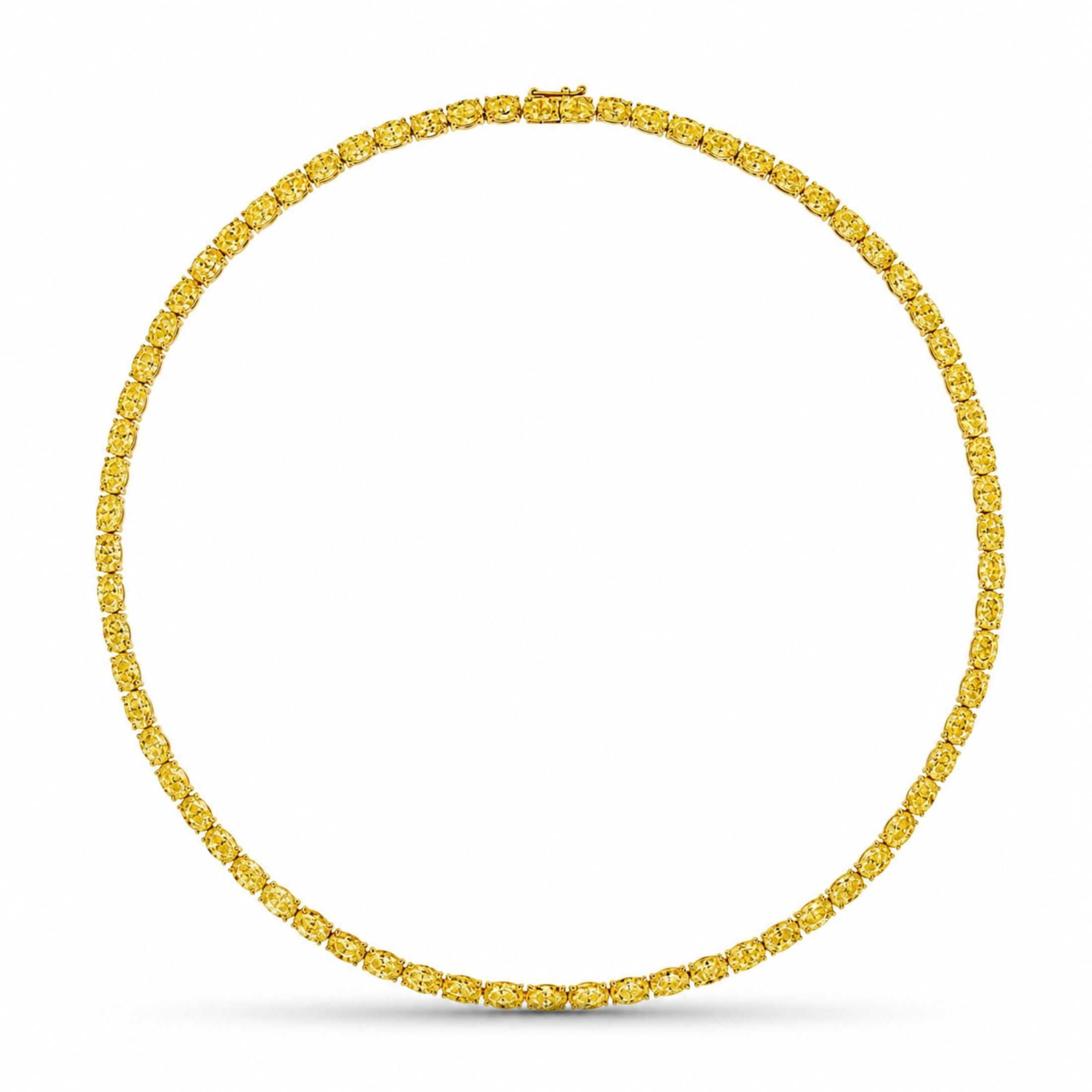 Luminary Whisper 28.45 Carat Fancy Yellow Diamond Rivière Necklace in 18K Gold