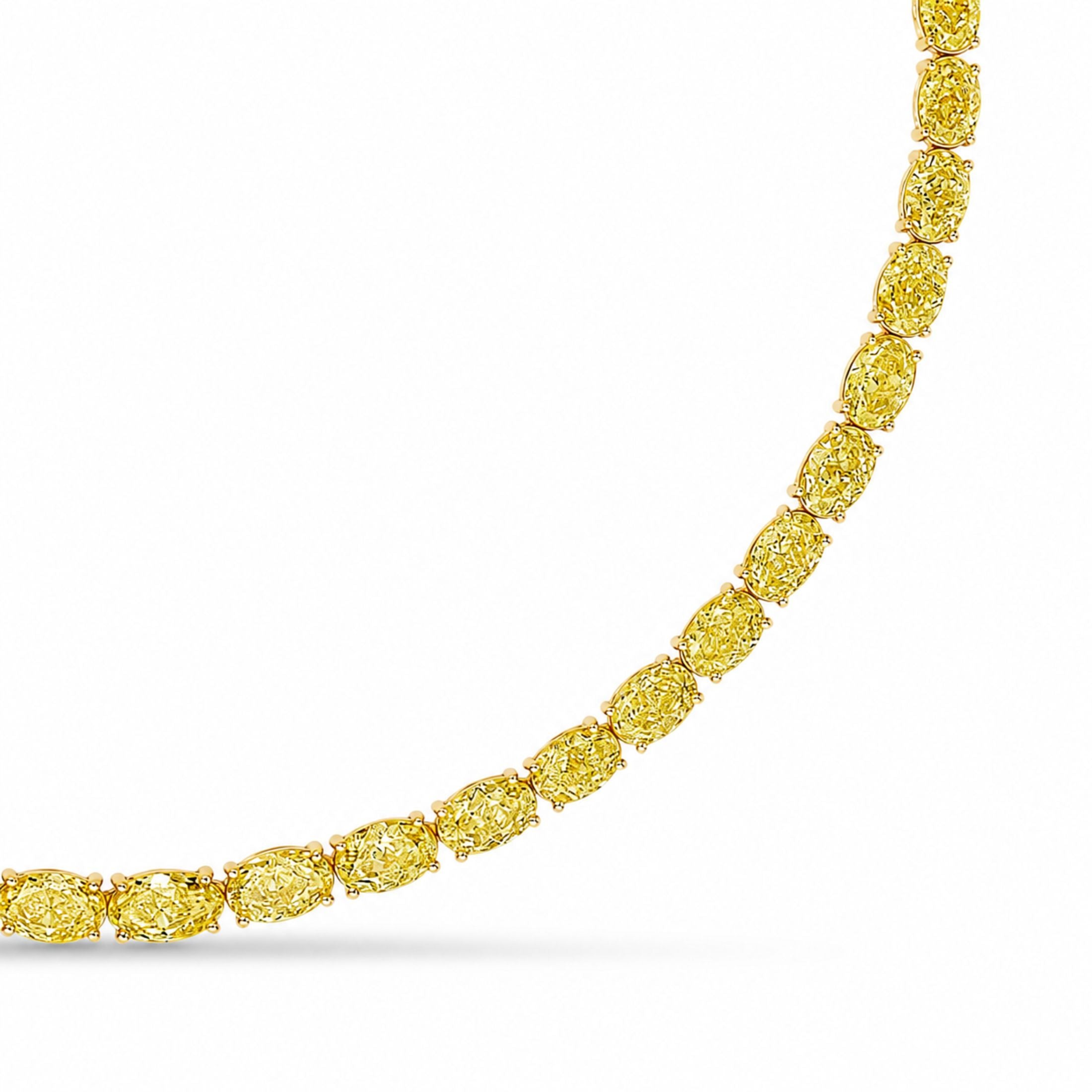 Luminary Whisper 28.45 Carat Fancy Yellow Diamond Rivière Necklace in 18K Gold