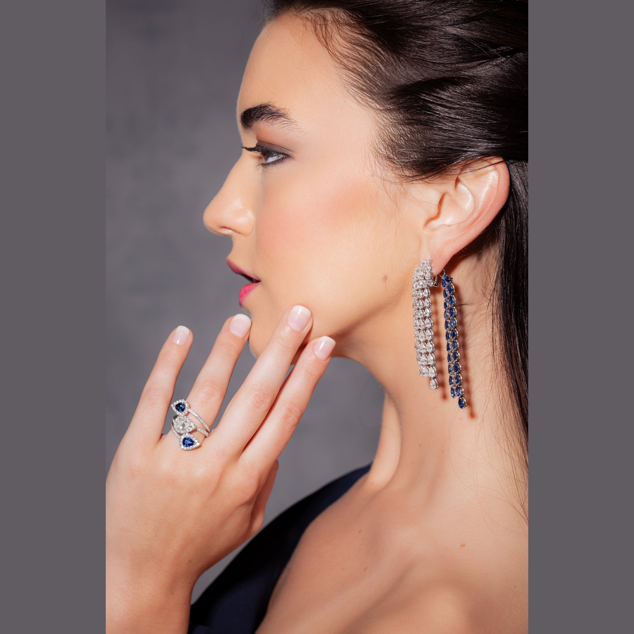 'Luminary Whisper' White Gold Diamond Earrings Leviev Earrings Pear Shape Diamond Spiral Ring with Sapphires, 0.8 CT Leviev Rings Rings 'Luminary Whisper' White Gold Diamond Earrings Leviev Earrings 