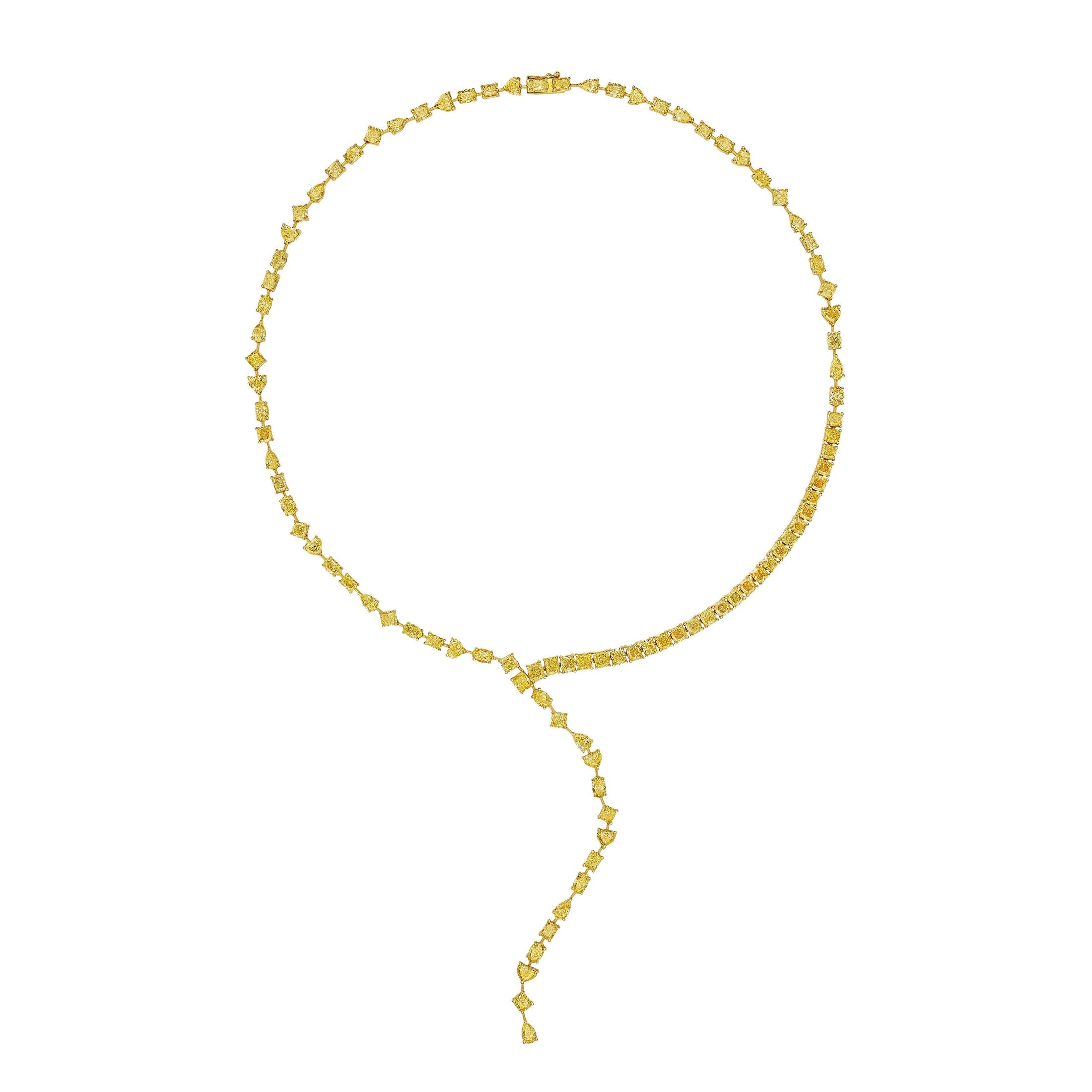 Full length view of Lustre Étoilée 18K yellow gold necklace featuring continuous row of natural yellow diamonds