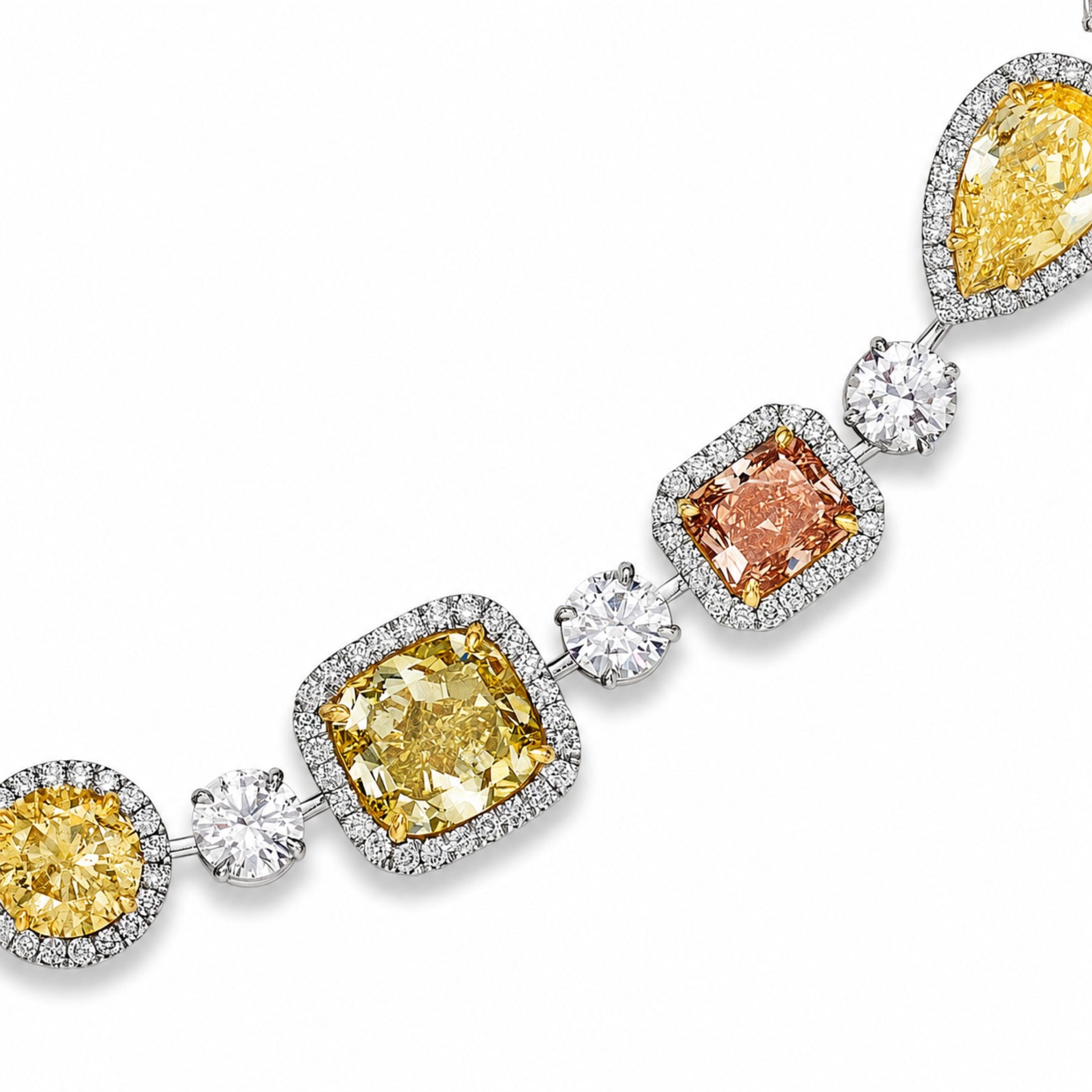 Lyonesse 51.41 Carat Fancy Color Diamond Necklace in 14K White Gold