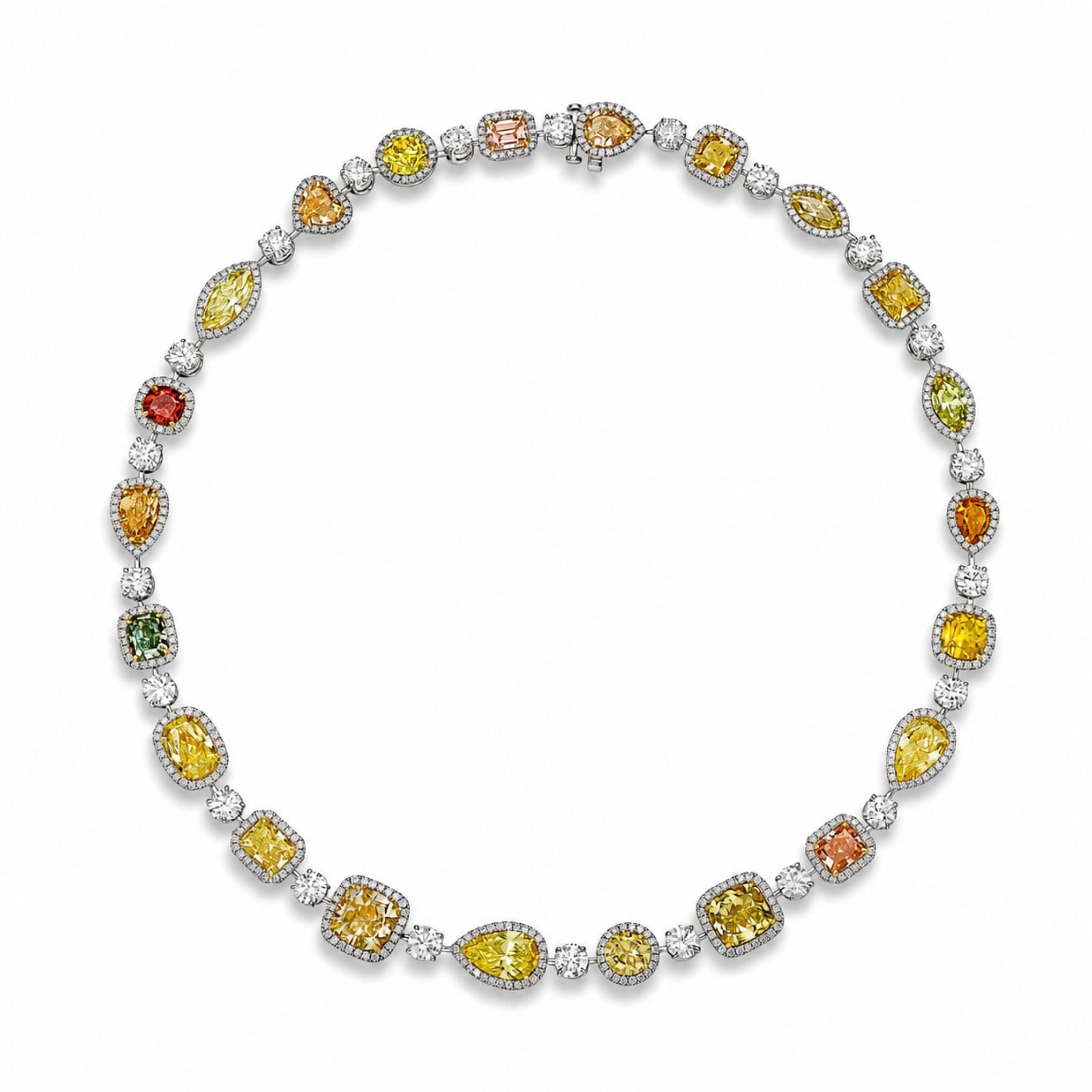 Lyonesse 51.41 Carat Fancy Color Diamond Necklace in 14K White Gold