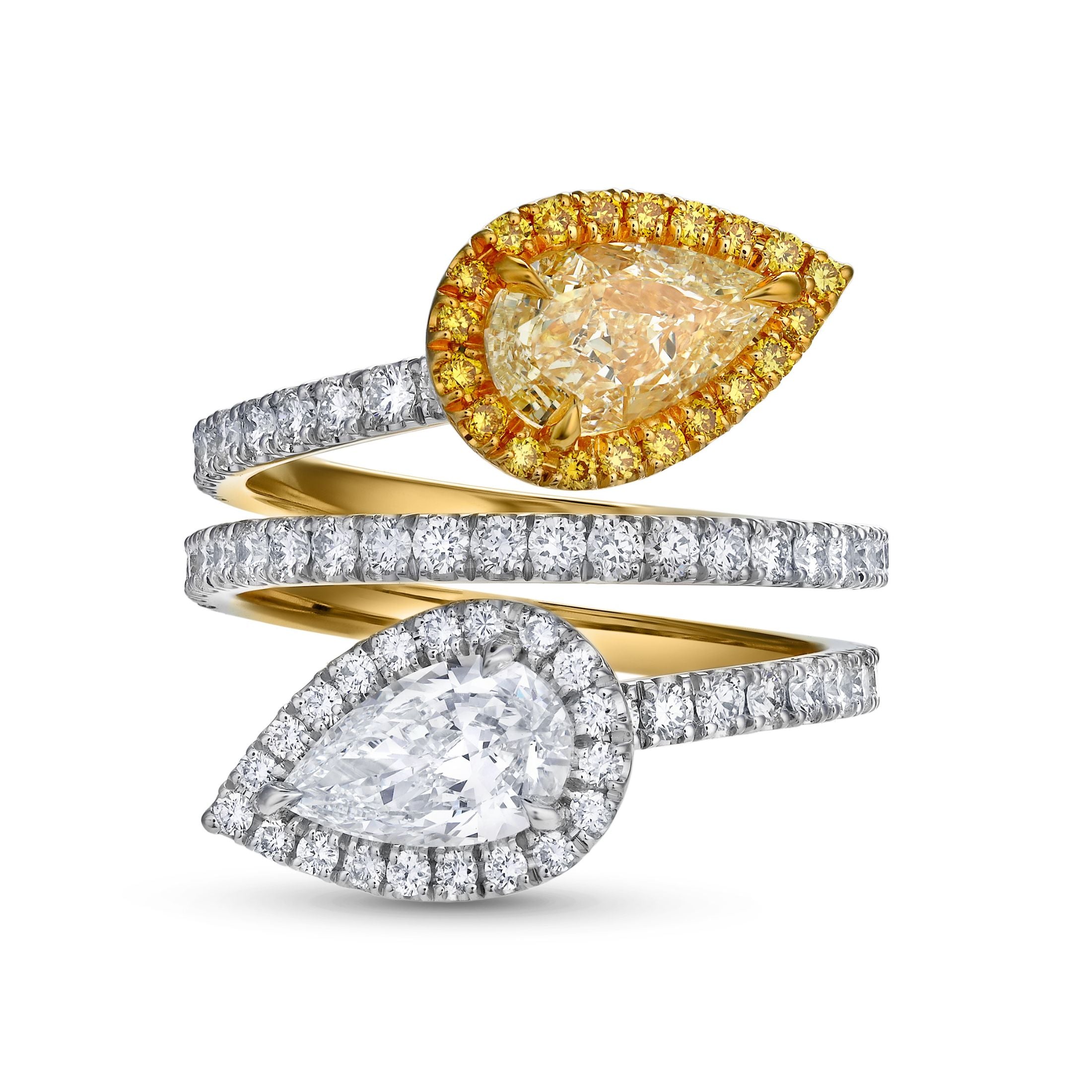 Madeleine 2.80 Carat Pear Cut Diamond Bypass Ring in 18K Gold