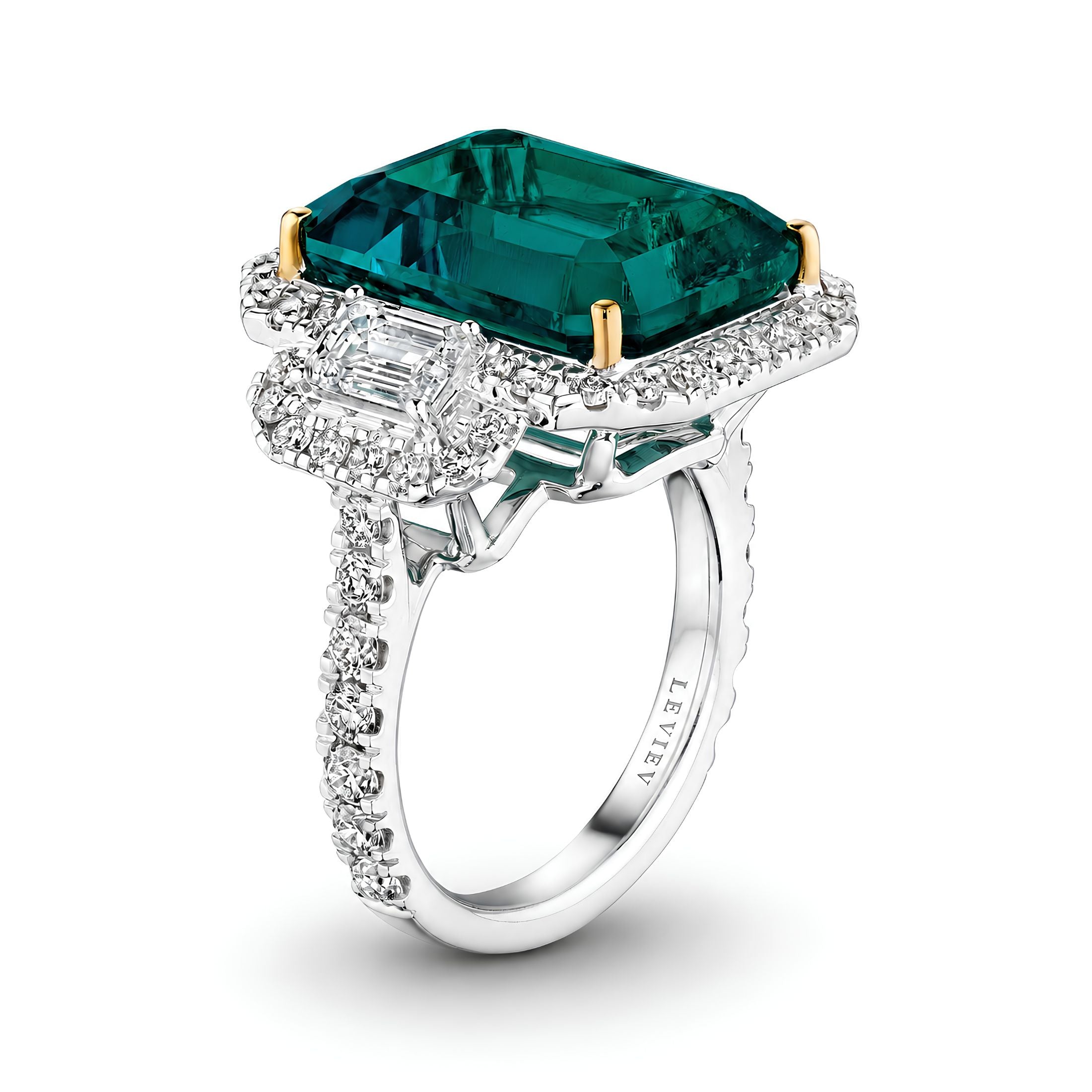 Maelis 12.47 Carat Colombian Emerald & Diamond Halo Ring in 14K White Gold